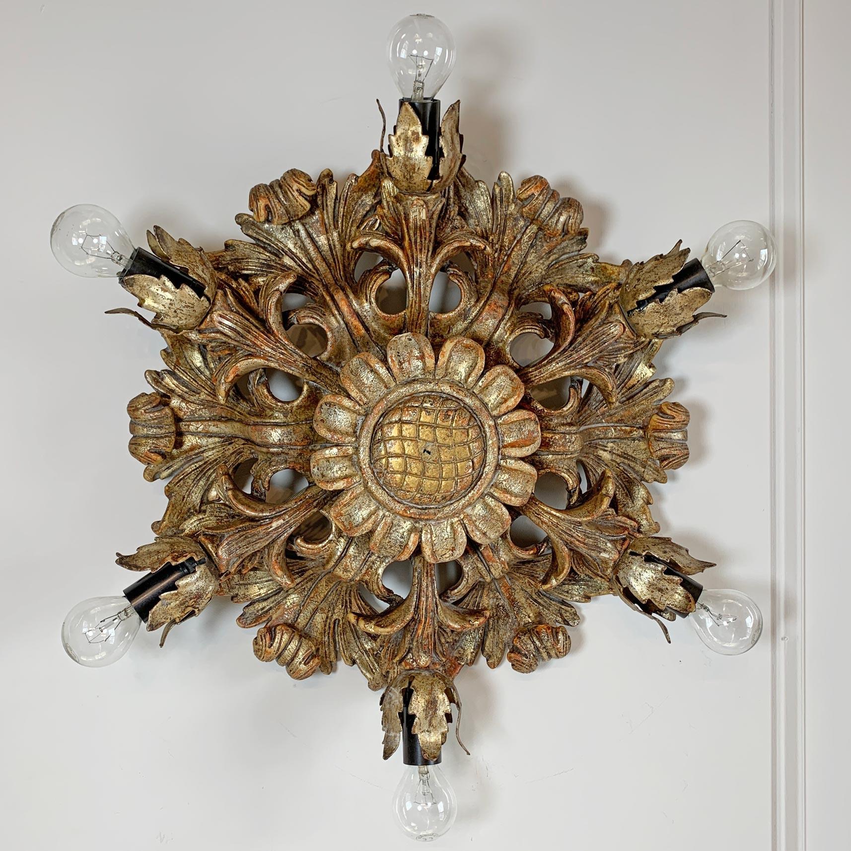 Wooden Flush Ceiling Light CN Firenze Italy 1970’s Gold  In Good Condition For Sale In Hastings, GB