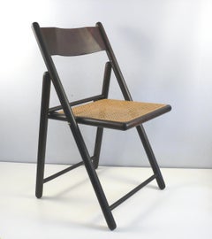 Klappbarer Holzstuhl mit Wiener geflochtenem Stoff, 1970er Jahre