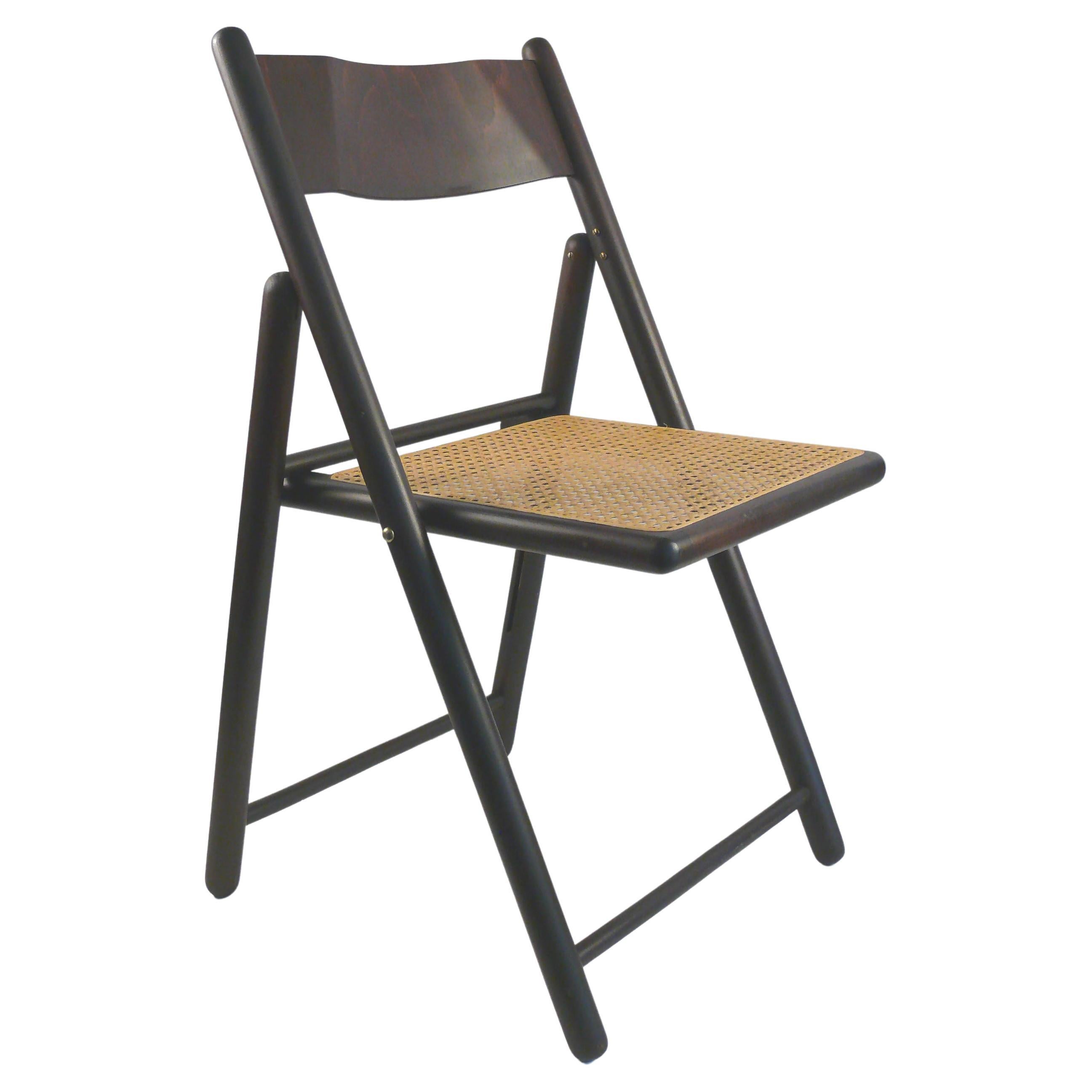 Wooden Folding Chair with Viennese Braid, 1970s