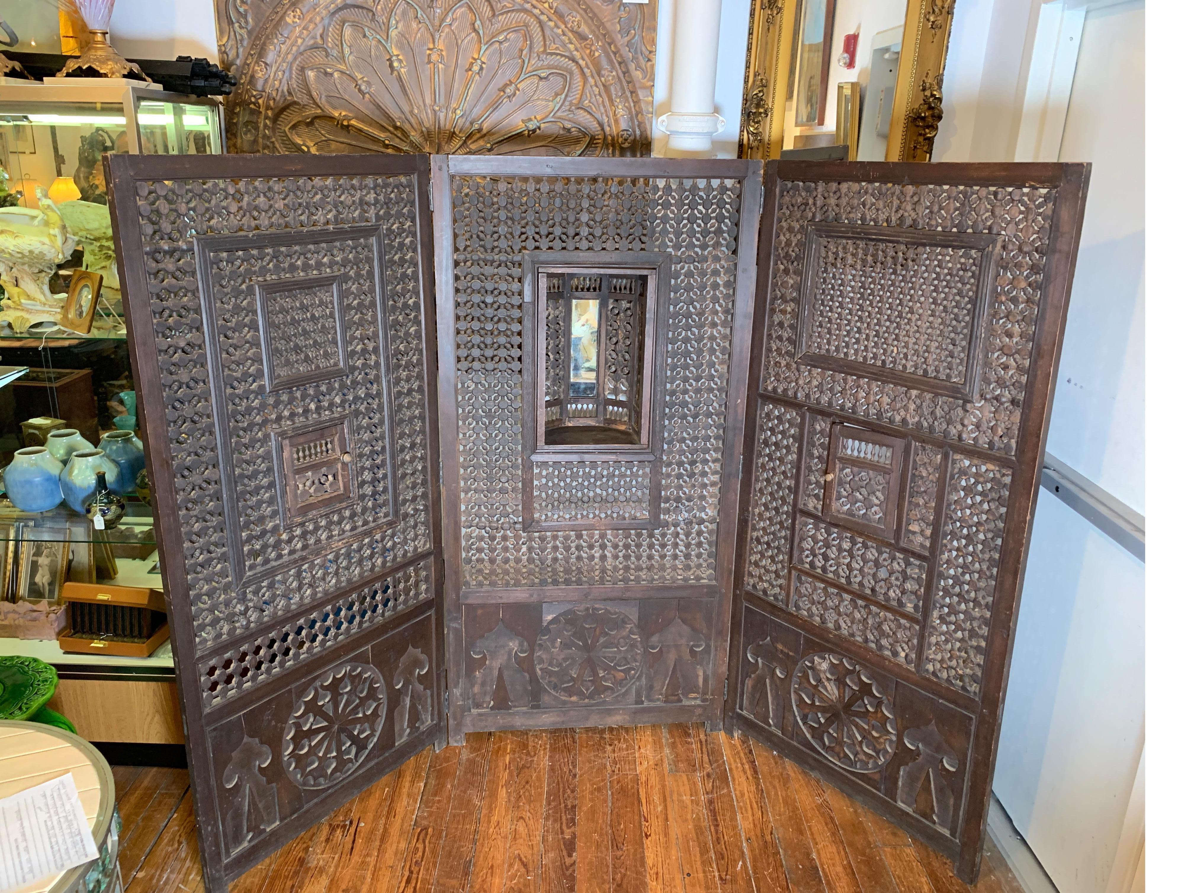 Islamic Wooden Folding Screen Made from 19th Century Harem Door Panels