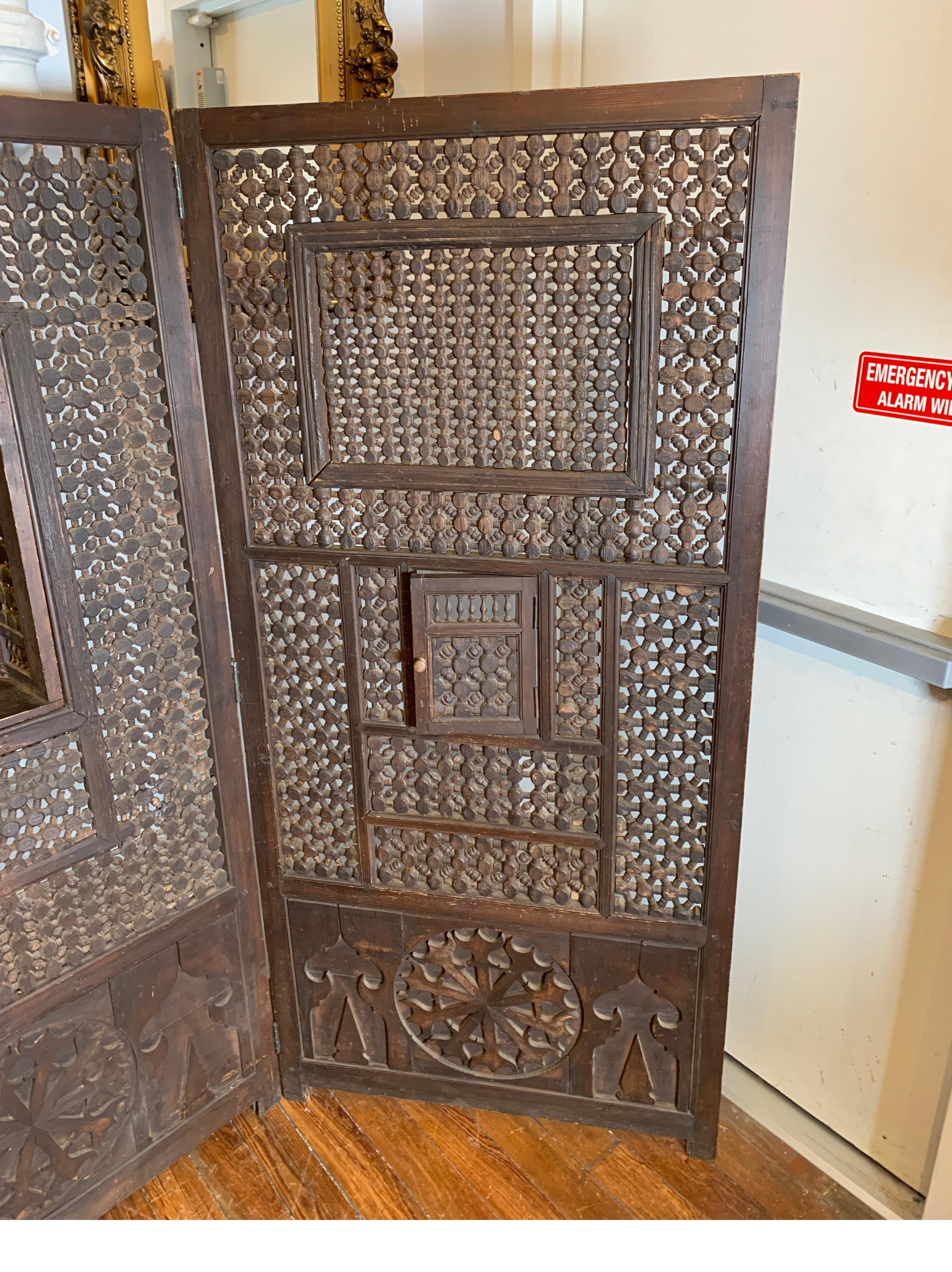 Asian Wooden Folding Screen Made from 19th Century Harem Door Panels