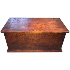 Antique Wooden Folk Art Pyrography Trunk