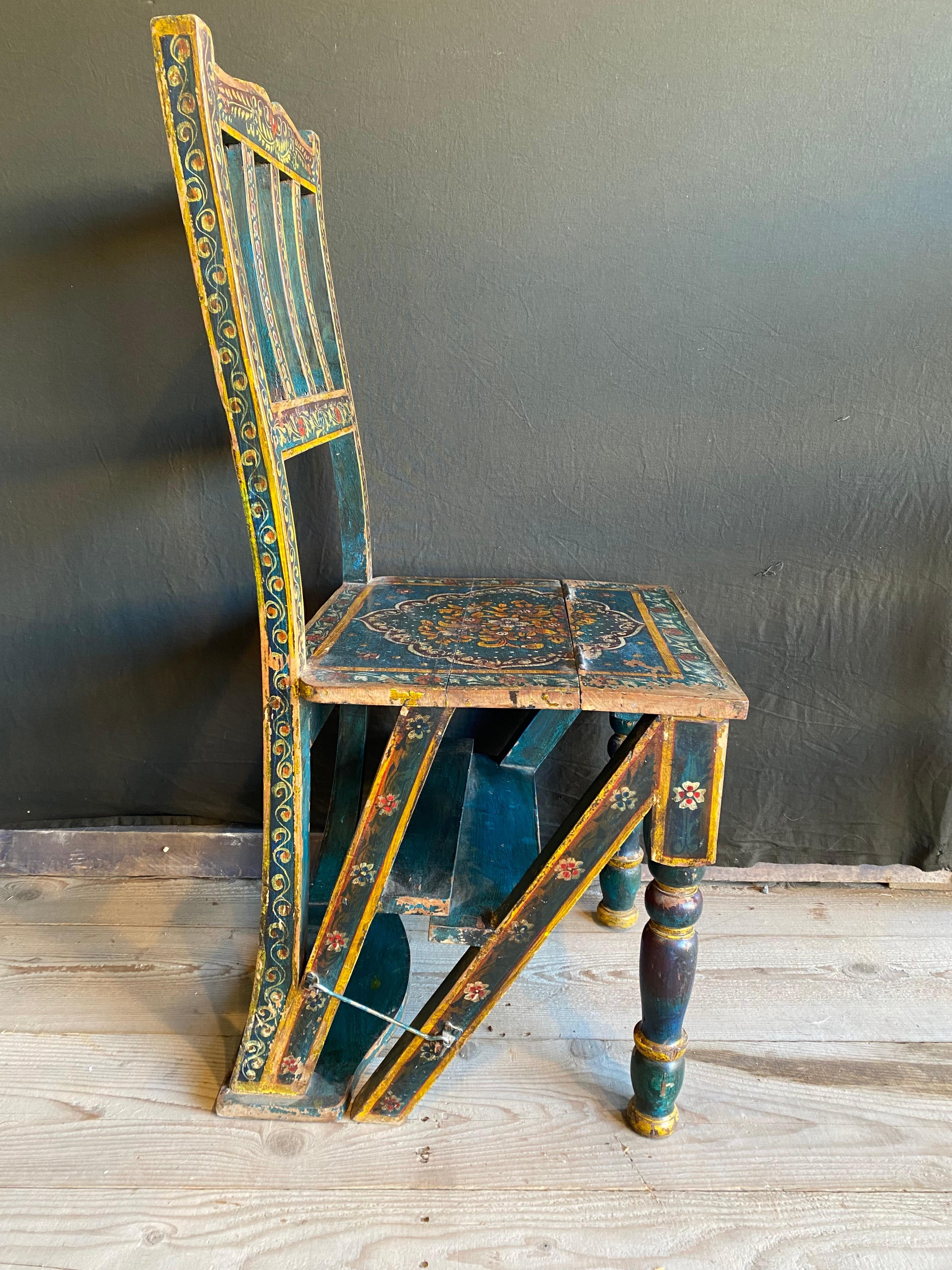 Hand-Painted Wooden footstool chair  For Sale