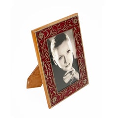 Wooden Frame, Red Glass and Painted Silver, Picture Frame Italy, 1950s
