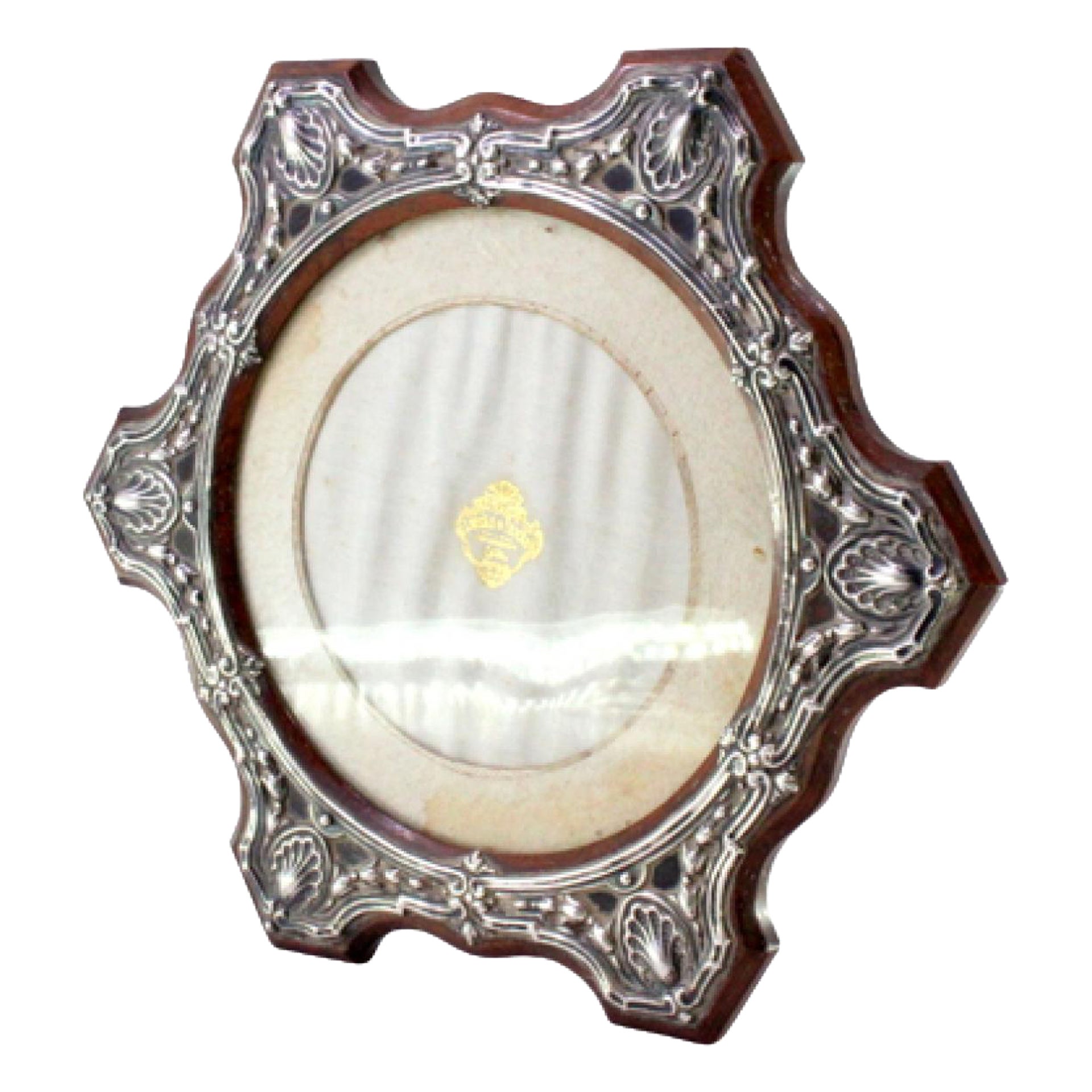 Wooden frame with silver shell applications and support