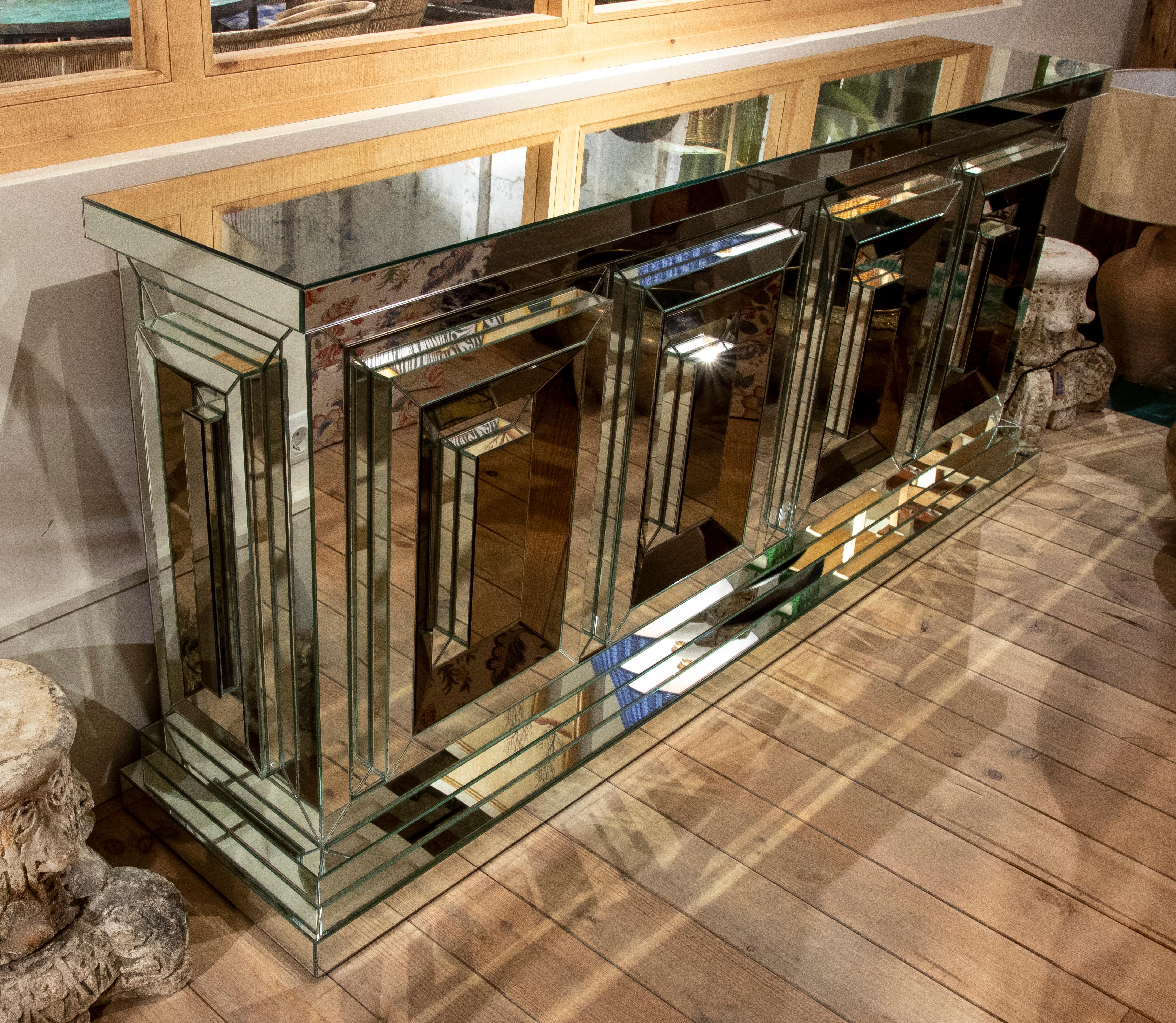 Wooden-Framed and Mirror-Lined Sideboard with Doors and Drawers  8