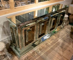 Wooden-Framed and Mirror-Lined Sideboard with Doors and Drawers