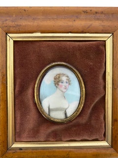 Wooden-Framed Picture of English Lady in White Frock, 19th Century