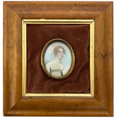 Wooden-Framed Picture of English Lady in White Frock, 19th Century