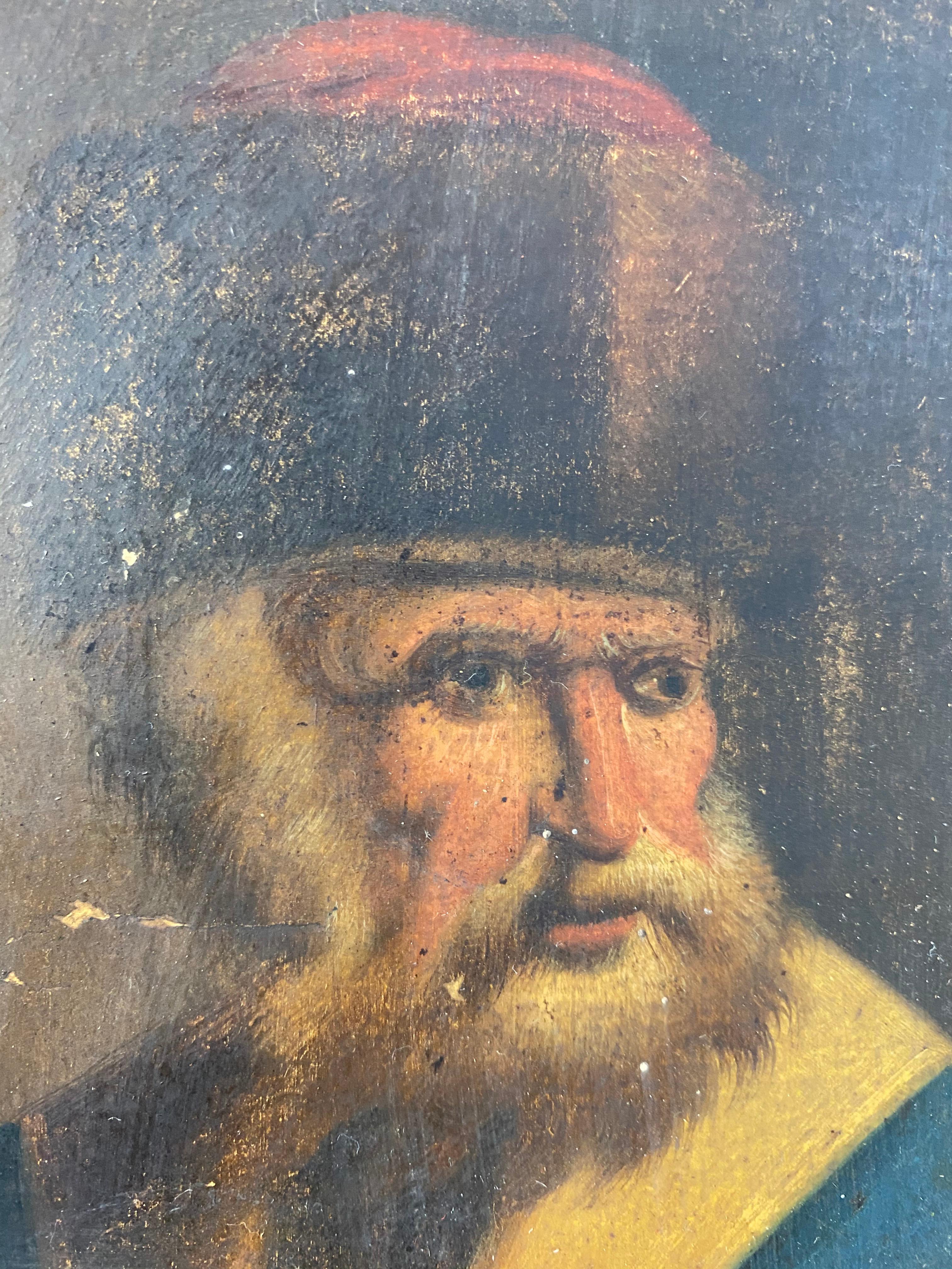 Baroque Wooden-Framed Picture of Hasidic Jew, 18th Century For Sale