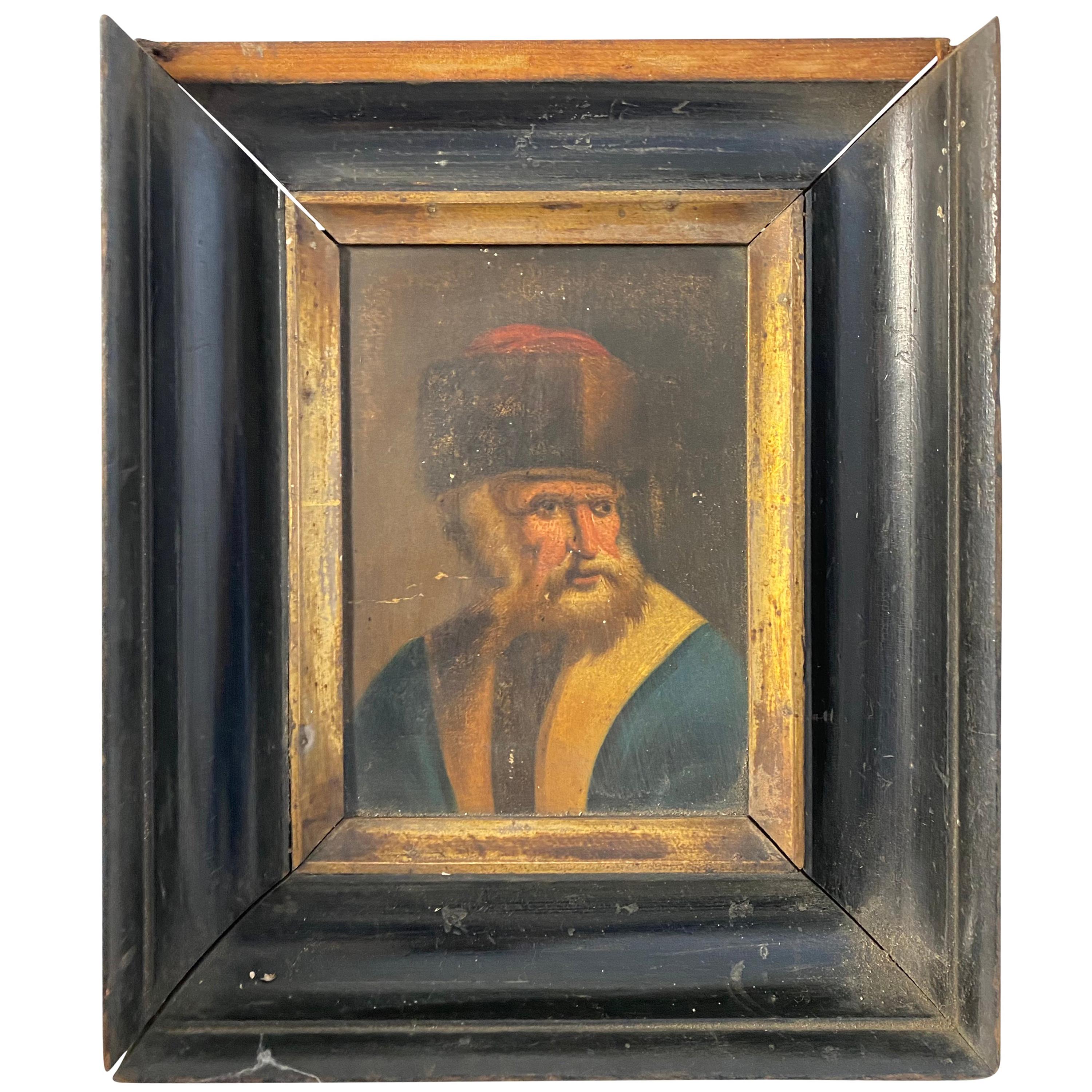 Wooden-Framed Picture of Hasidic Jew, 18th Century For Sale