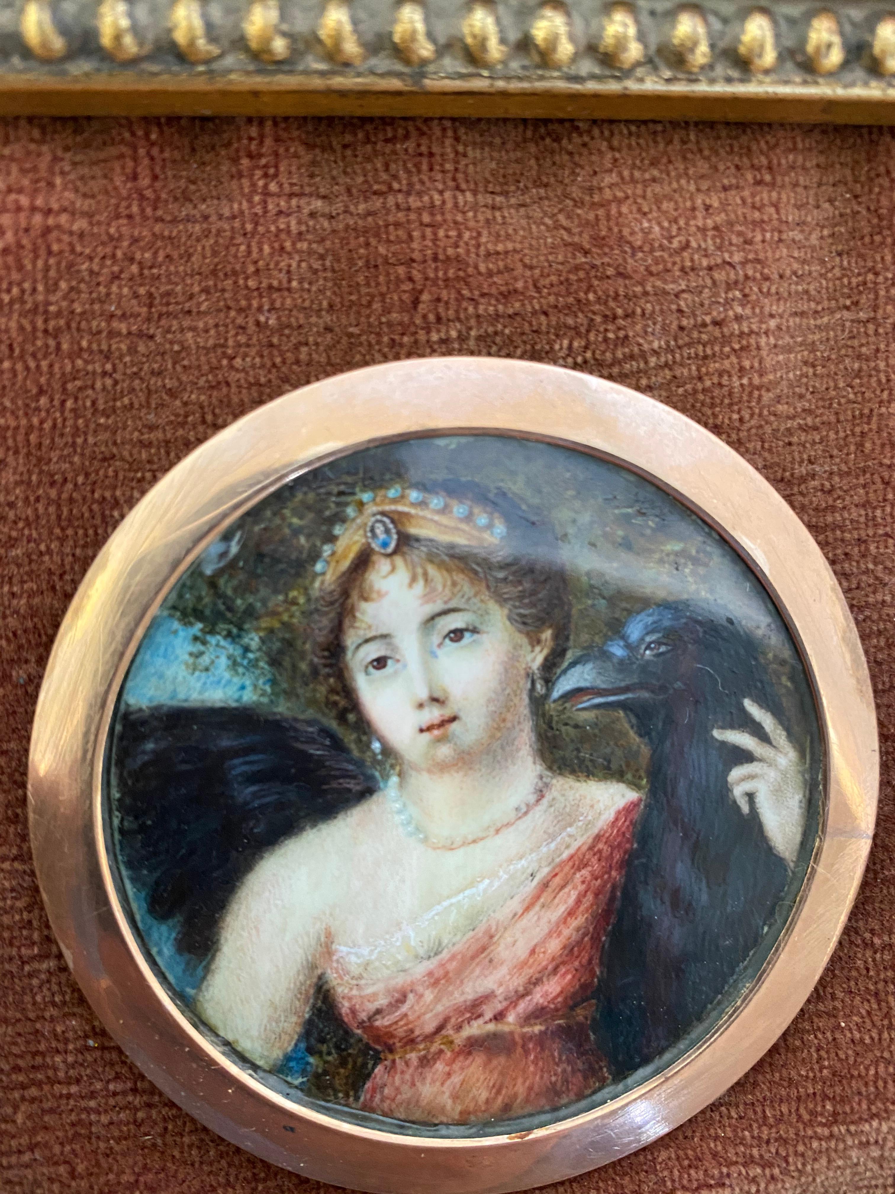 British Wooden-Framed Picture of Young Princess and Large Bird of Prey For Sale