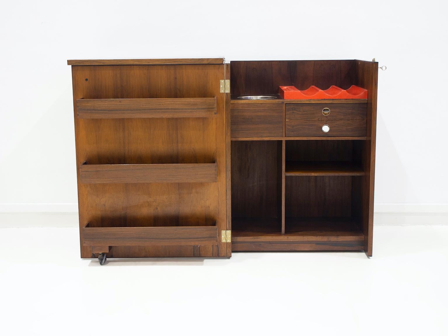 Danish Wooden Free-Standing Dry Bar with Flip-up Top For Sale