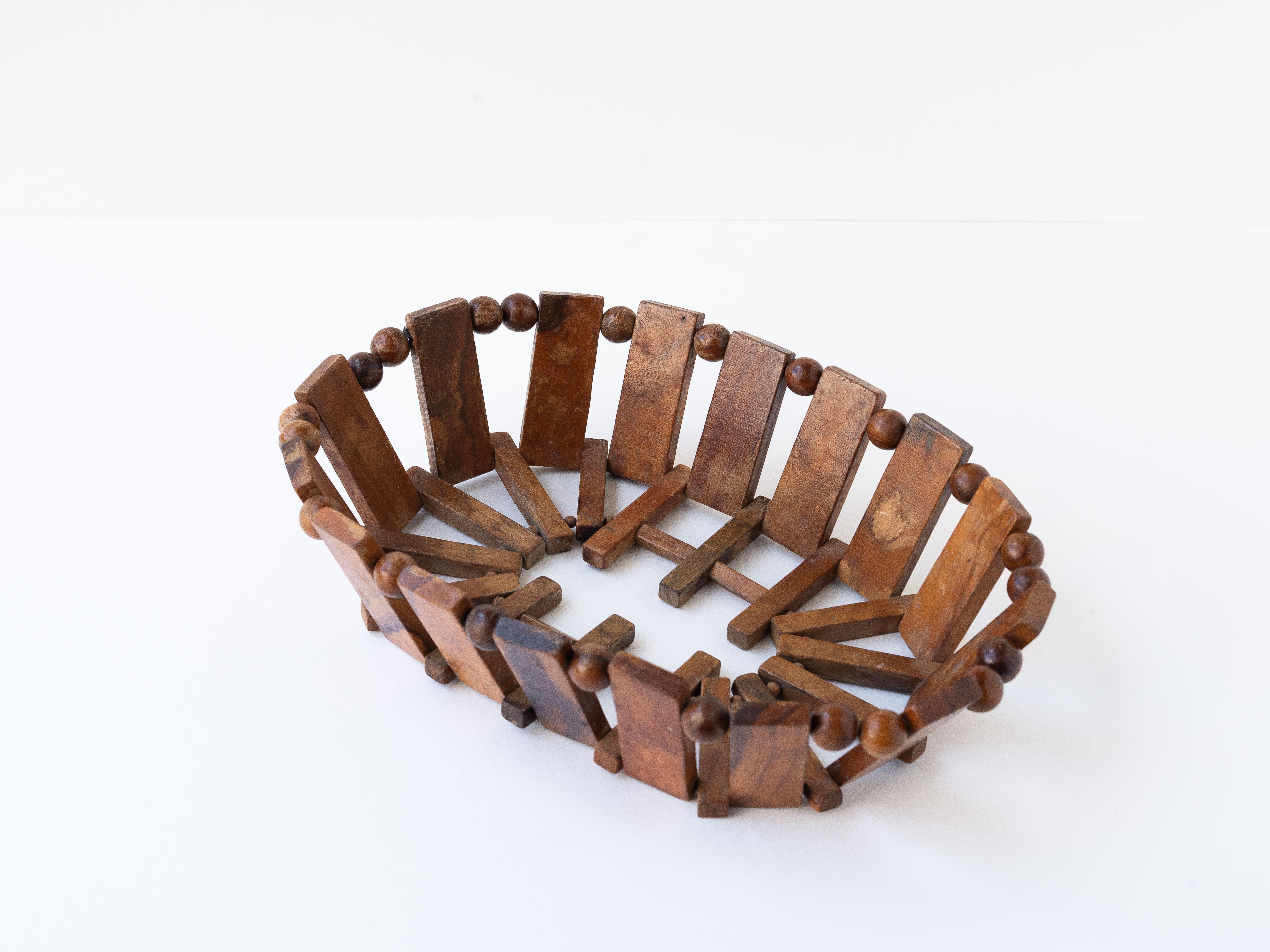 Cesta de fruta de madera - Cuenco decorativo - Mid Century Modern, Francia Años 60 Carpintería en venta