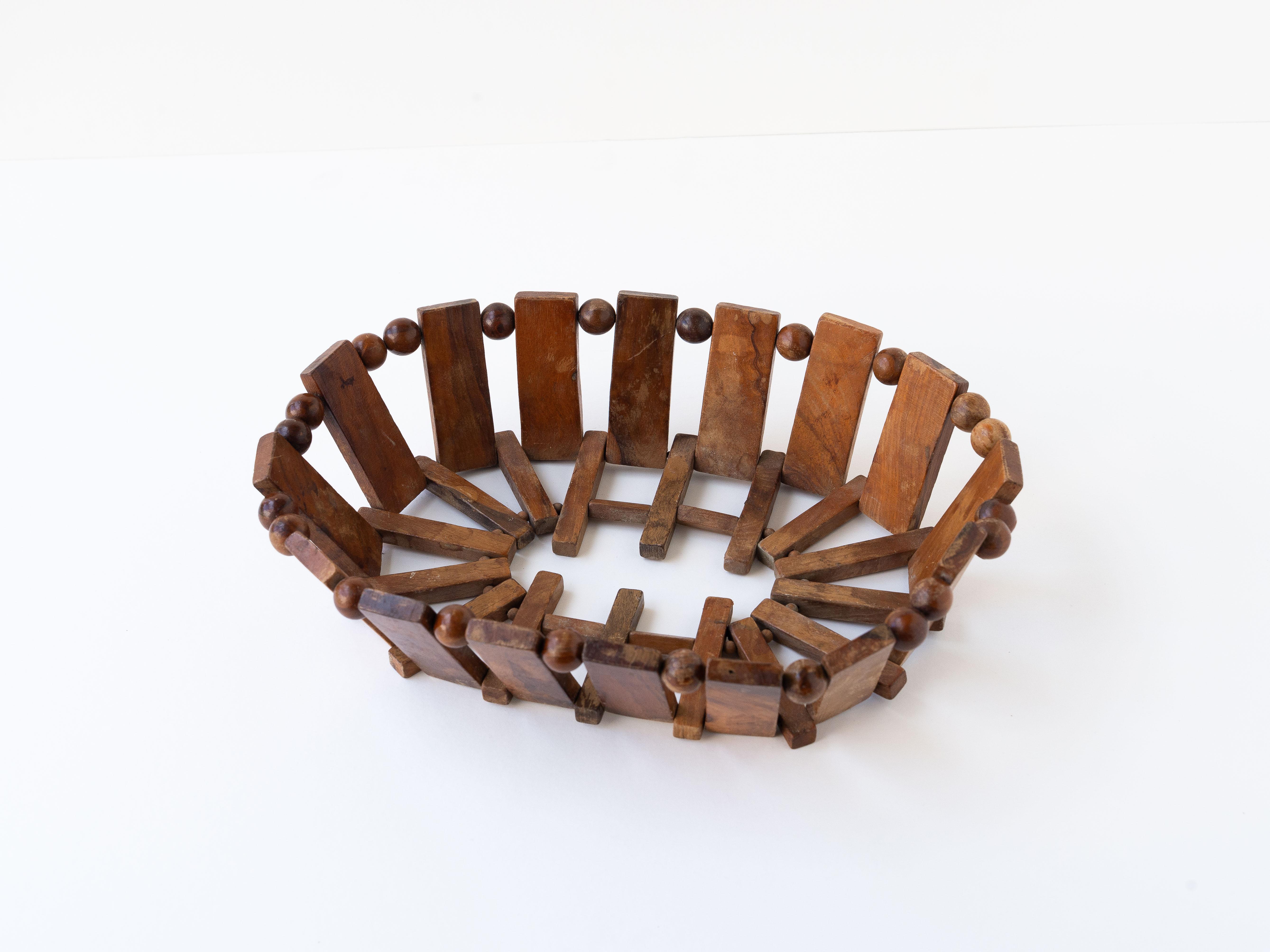 Cesta de fruta de madera - Cuenco decorativo - Mid Century Modern, Francia Años 60 siglo XX en venta