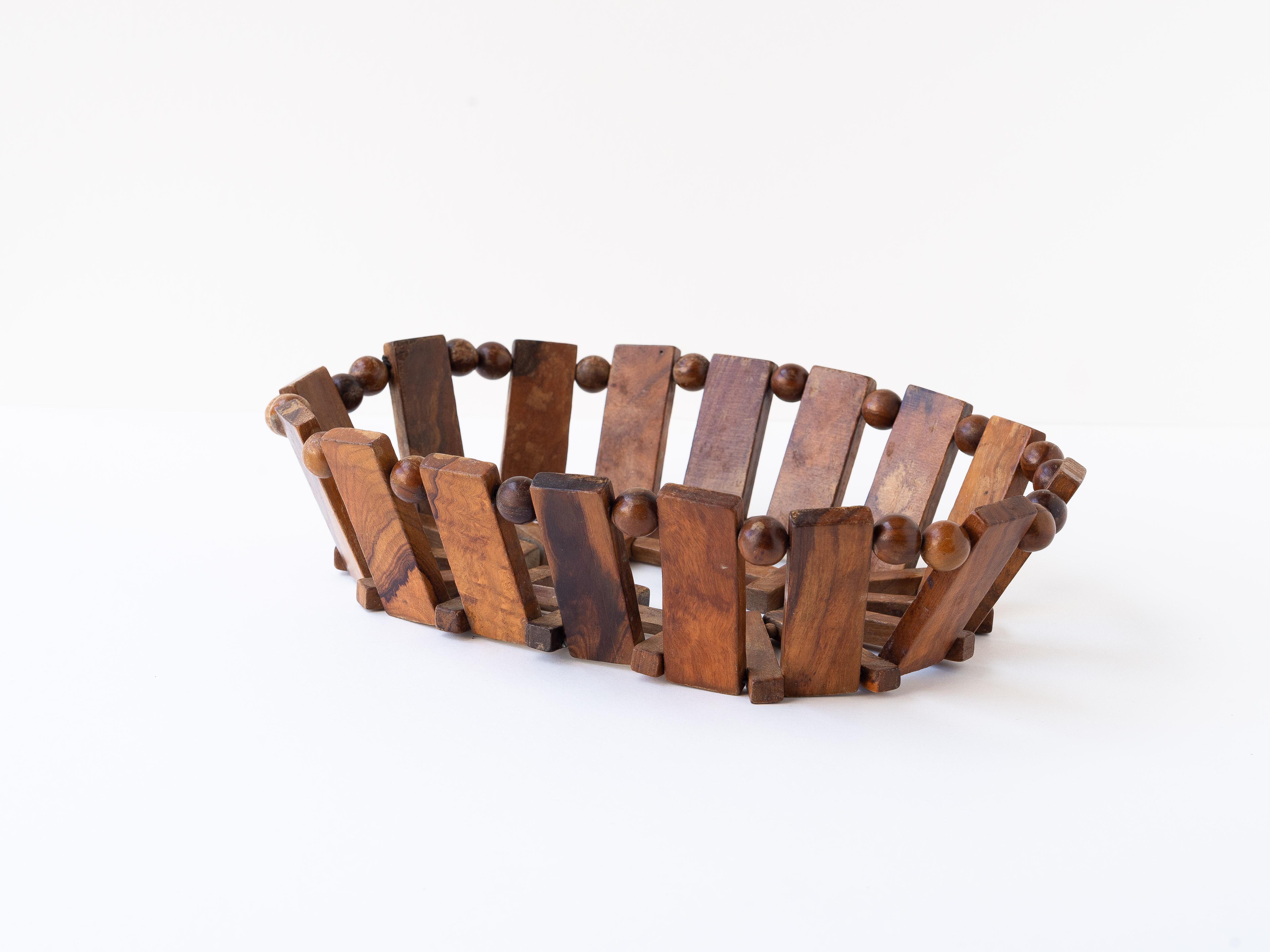Cesta de fruta de madera - Cuenco decorativo - Mid Century Modern, Francia Años 60 en venta 1