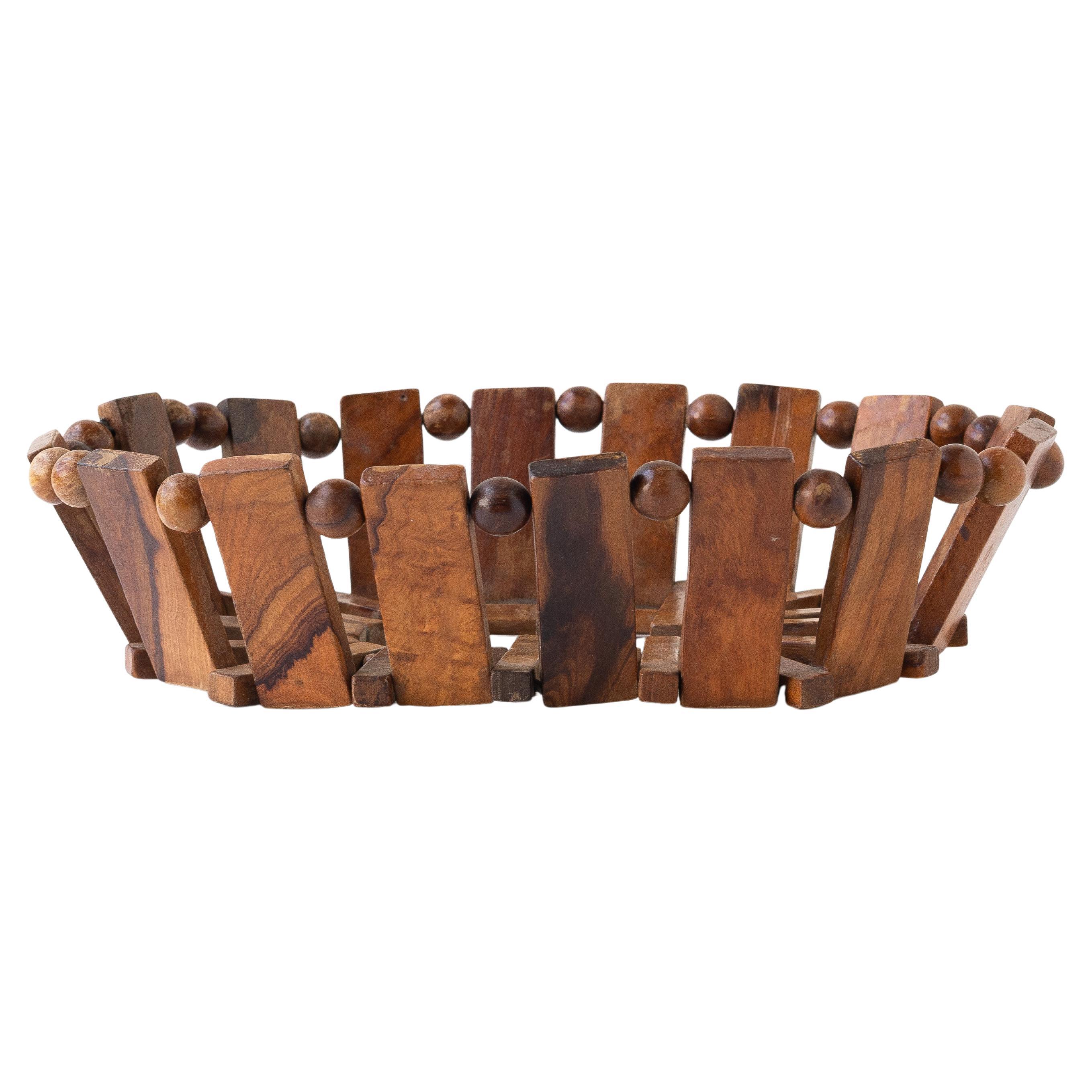 Cesta de fruta de madera - Cuenco decorativo - Mid Century Modern, Francia Años 60 en venta