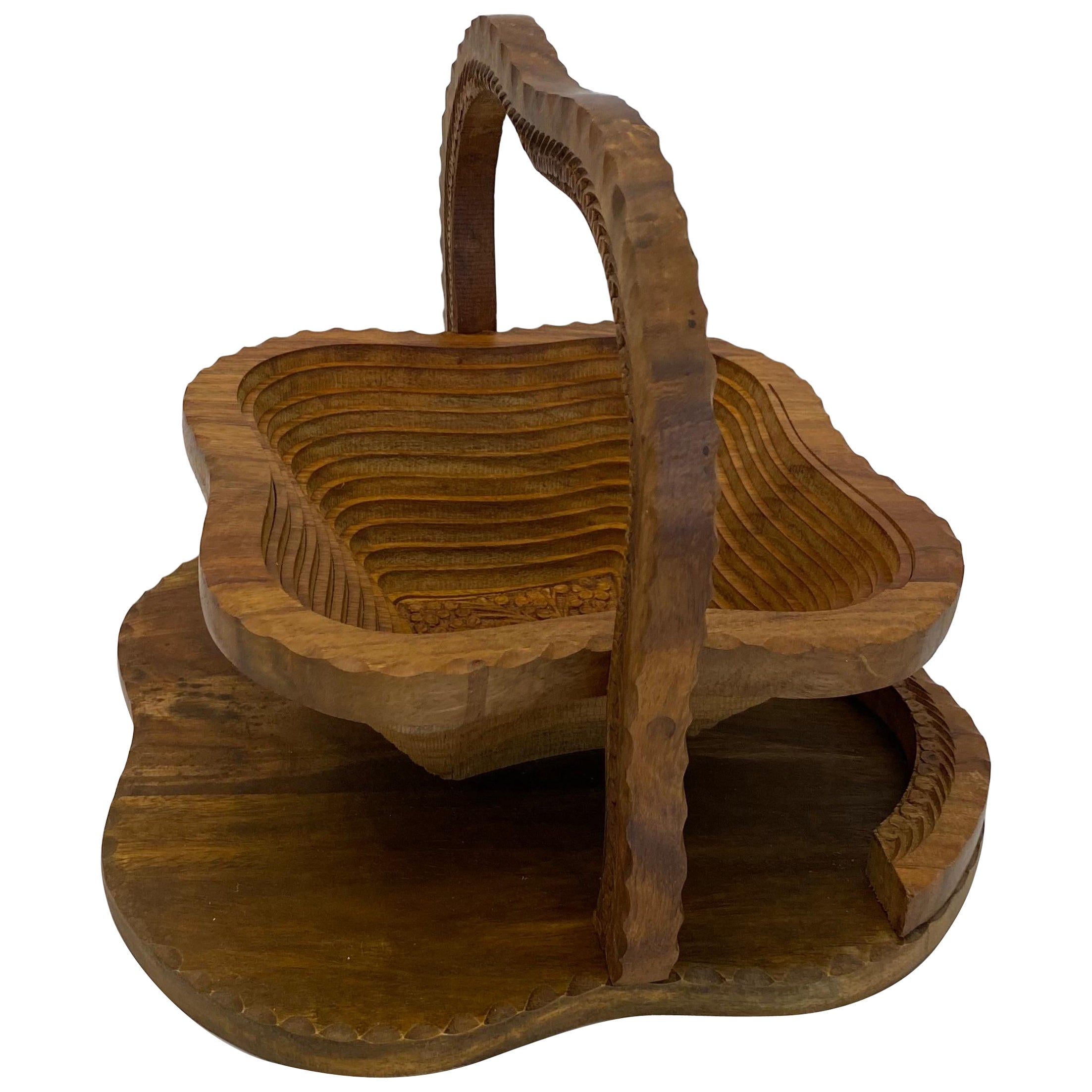 Wooden Fruit Basket Hand-Carved and Collapsible