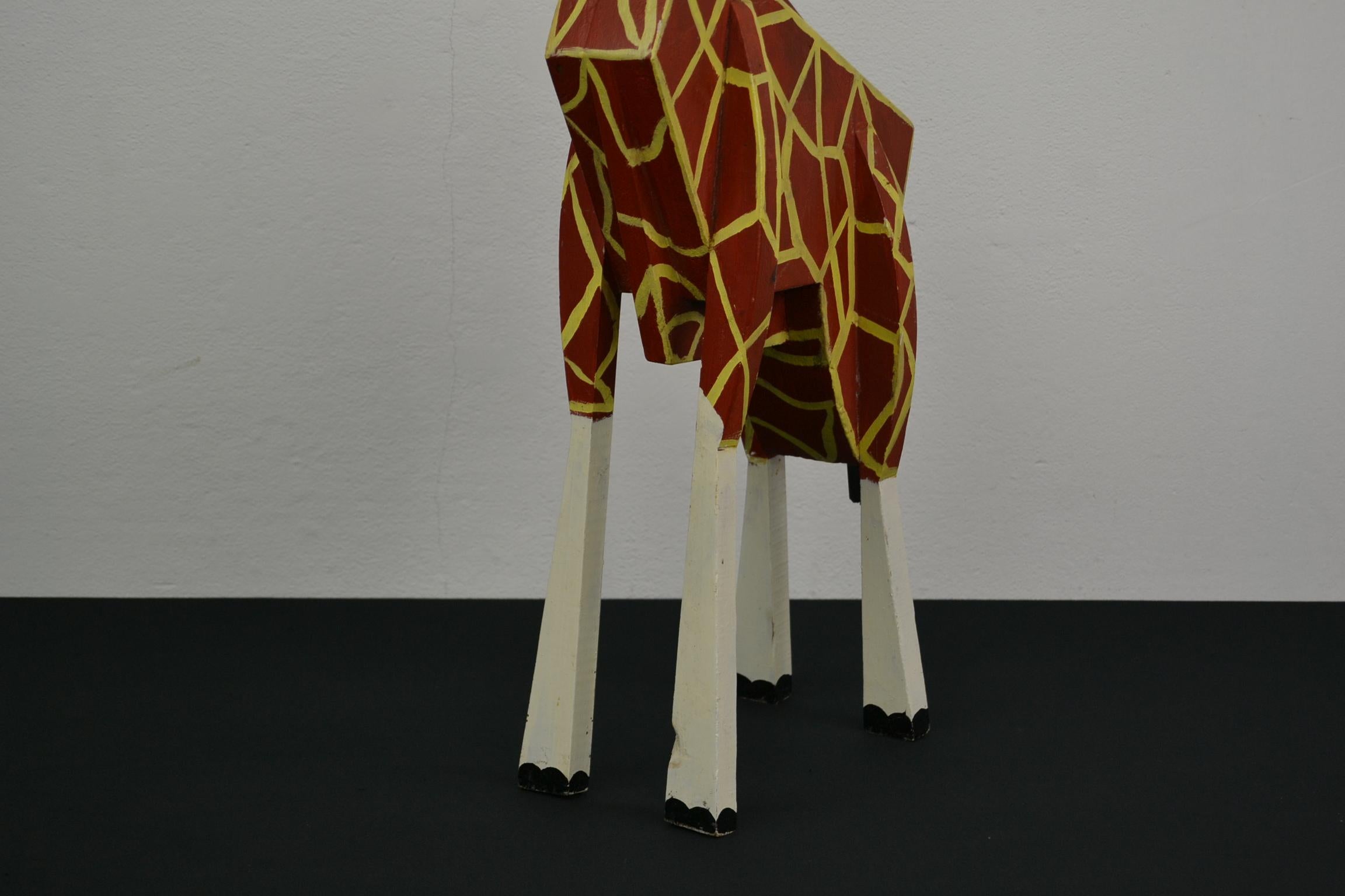 Wooden Giraffe Sculpture Carnival Art Folk Art In Good Condition In Antwerp, BE