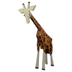 Used Wooden Giraffe Sculpture Carnival Art Folk Art