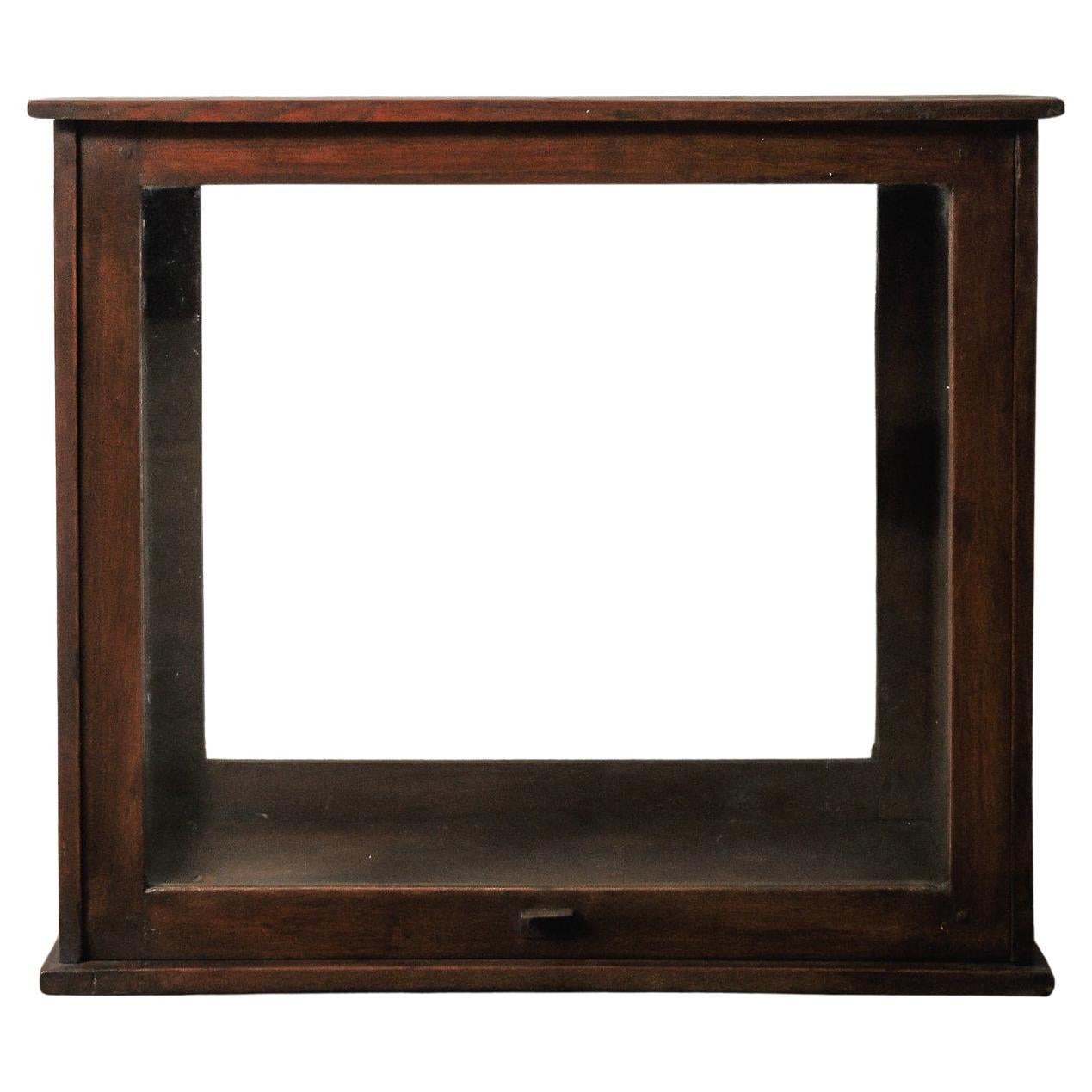 Wooden Glass Display Showcase with Dark Stained Frame For Sale