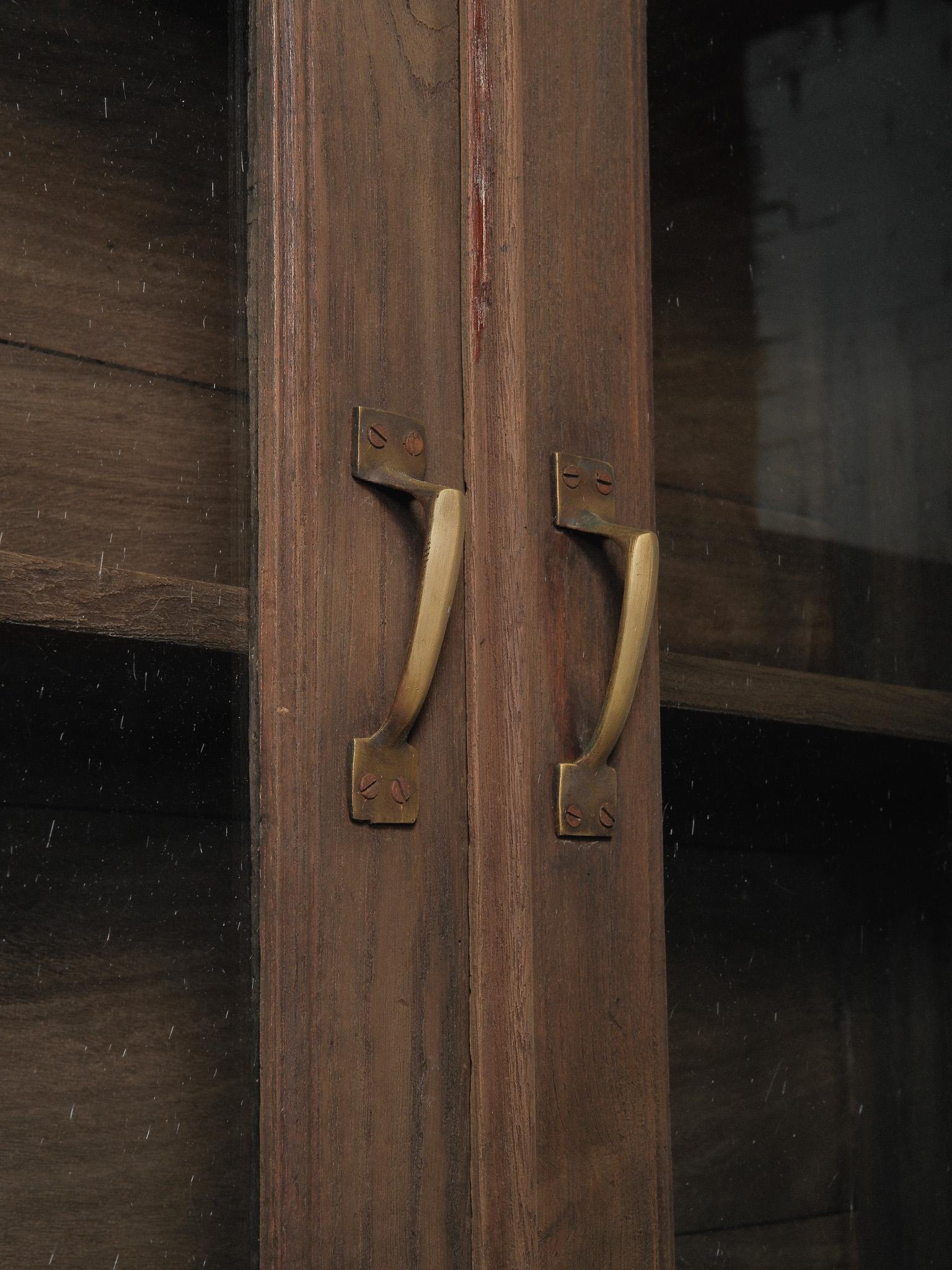 Wooden Glass-Front Cabinet on Open Shelved Base For Sale 3