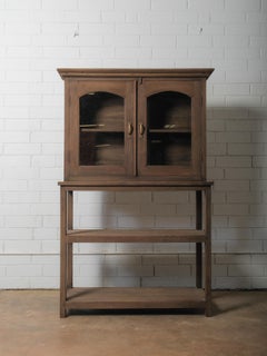 Wooden Glass-Front Cabinet on Open Shelved Base