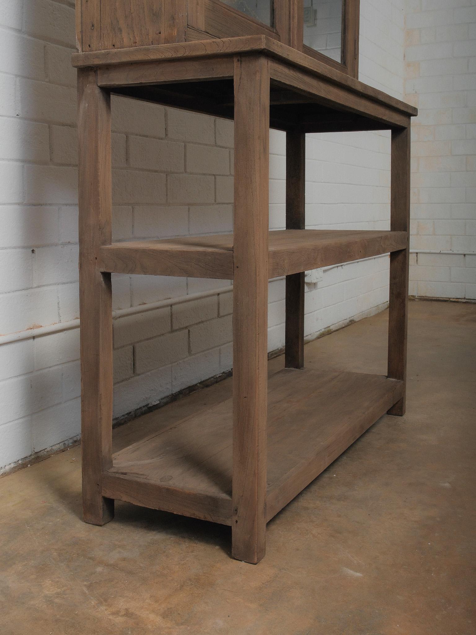 Wooden Glass-Front Cabinet on Open Shelved Base In Good Condition For Sale In High Point, NC