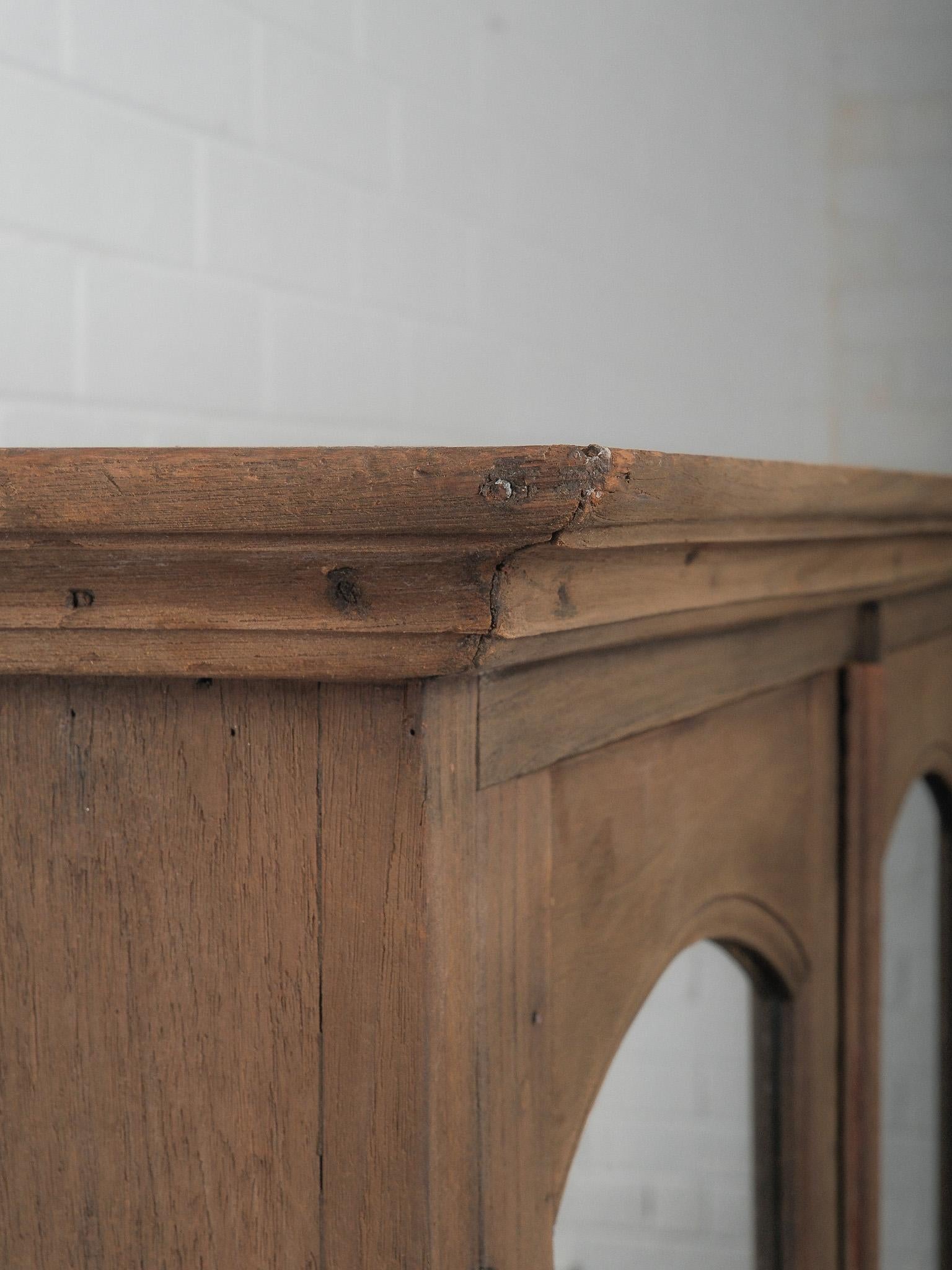 Brass Wooden Glass-Front Cabinet on Open Shelved Base For Sale