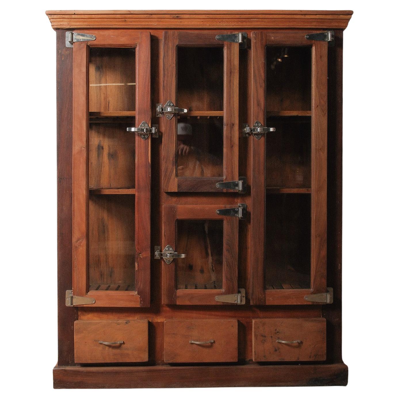 Mercantile-Style Display Cabinet with Glass Doors