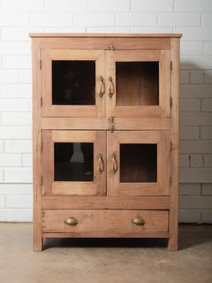 Wooden Glass-Front Cabinet with Four Doors and Lower Drawer