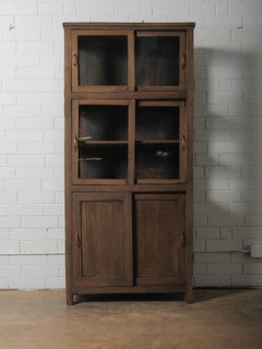 Wooden Glass-Front Cabinet with Sliding Doors