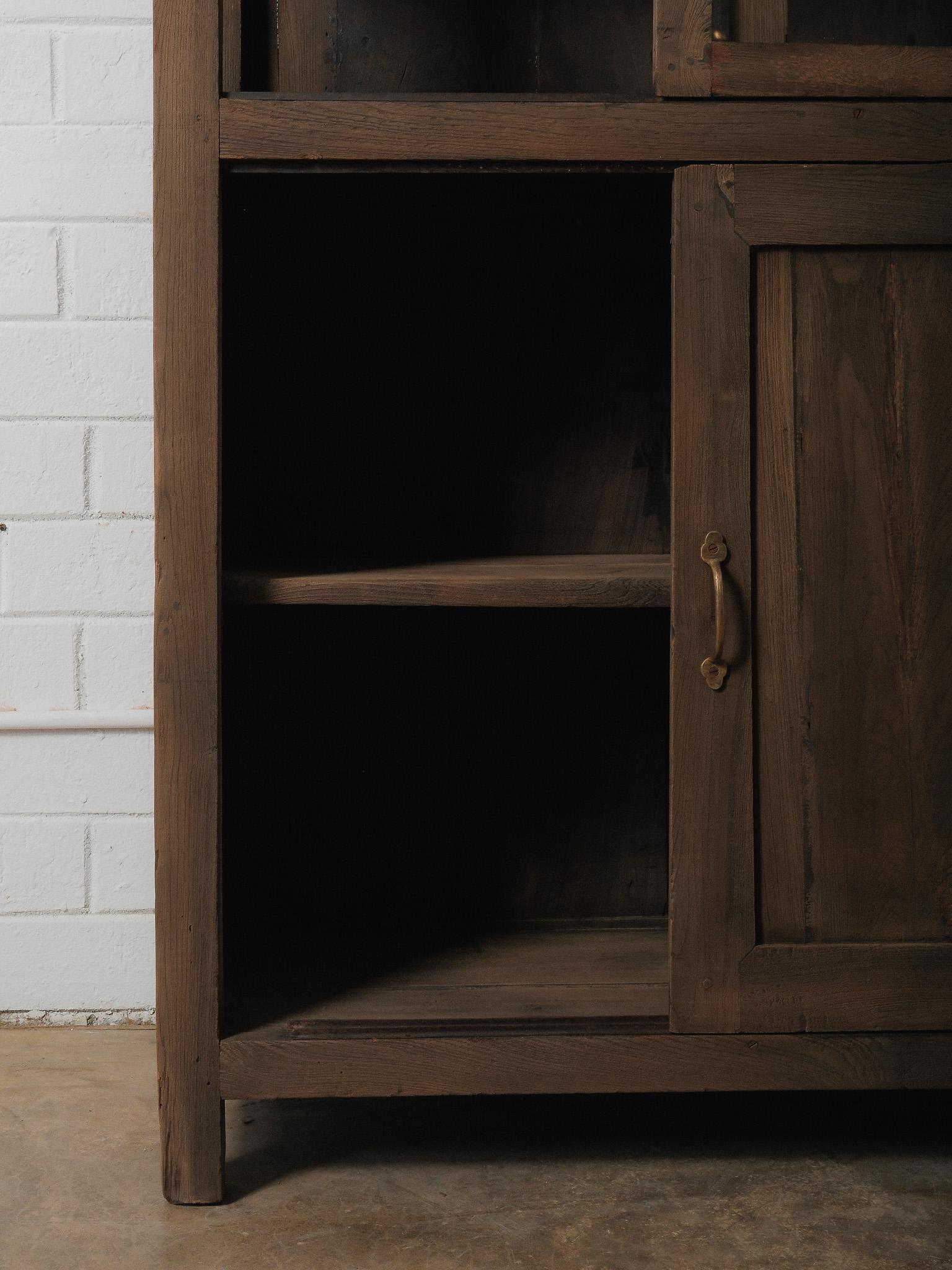 Wooden Glass-Front Cabinet with Sliding Doors im Angebot 1