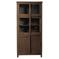 Wooden Glass-Front Cabinet with Sliding Doors