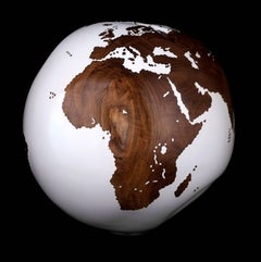 Wooden Globe Teak Root in Classic White Acrylic Resin Finishing