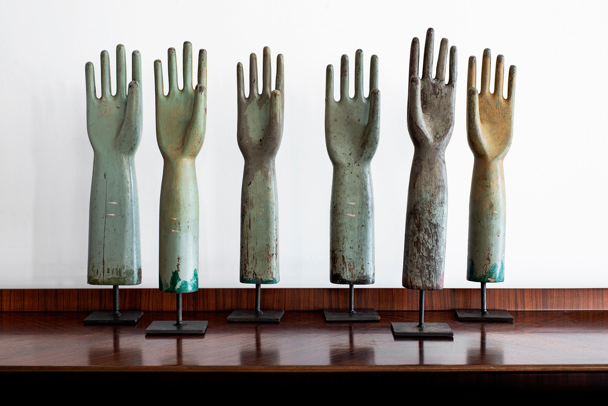 Vintage wooden glove molds
Displayed on iron bases
Priced individually.