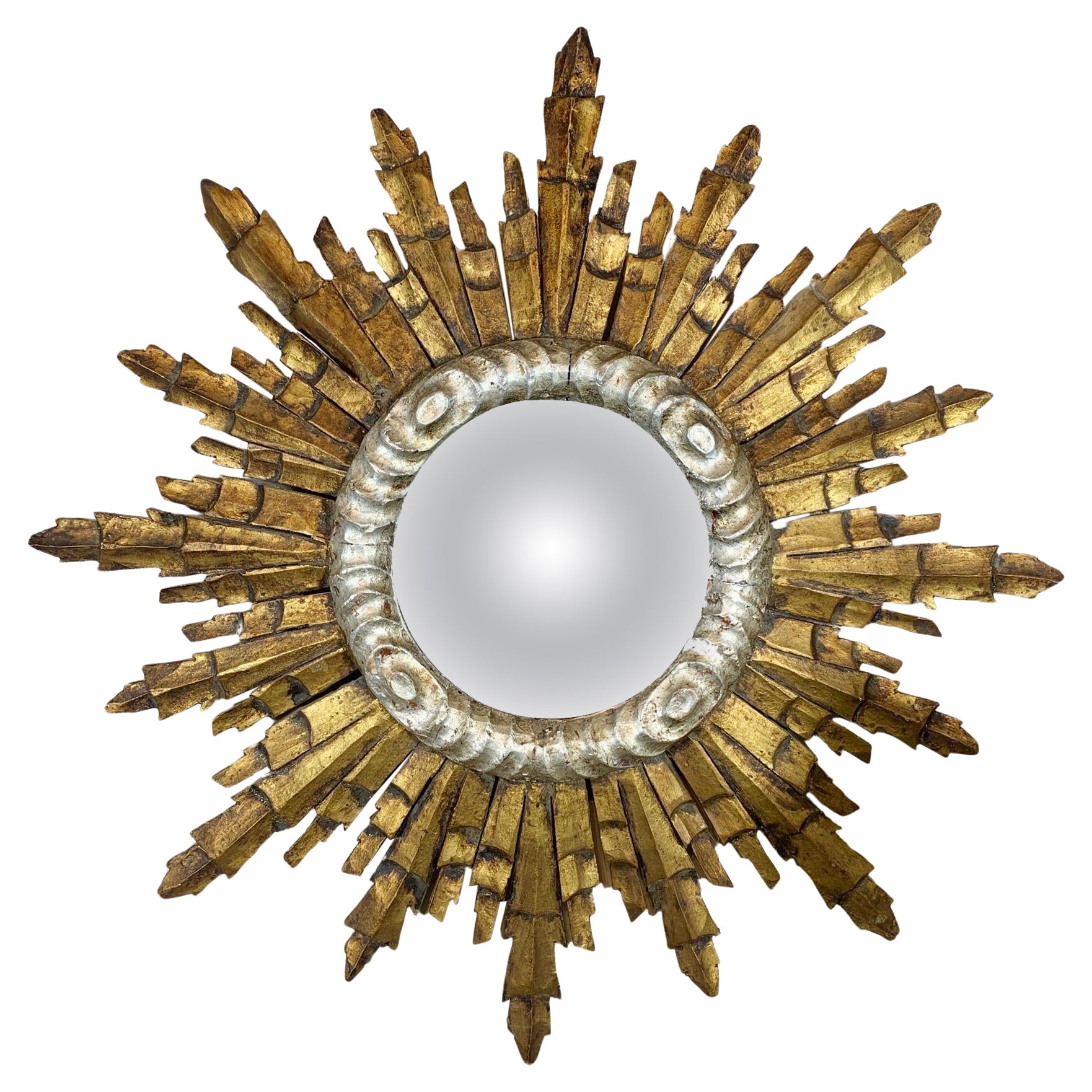 Specchio in legno dorato a raggiera anni '40 italiano in vendita