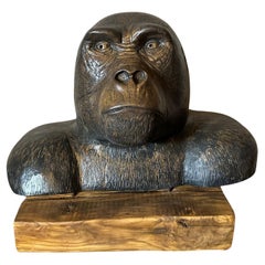 Wooden Gorilla Bust Sculpture made by French Artist  