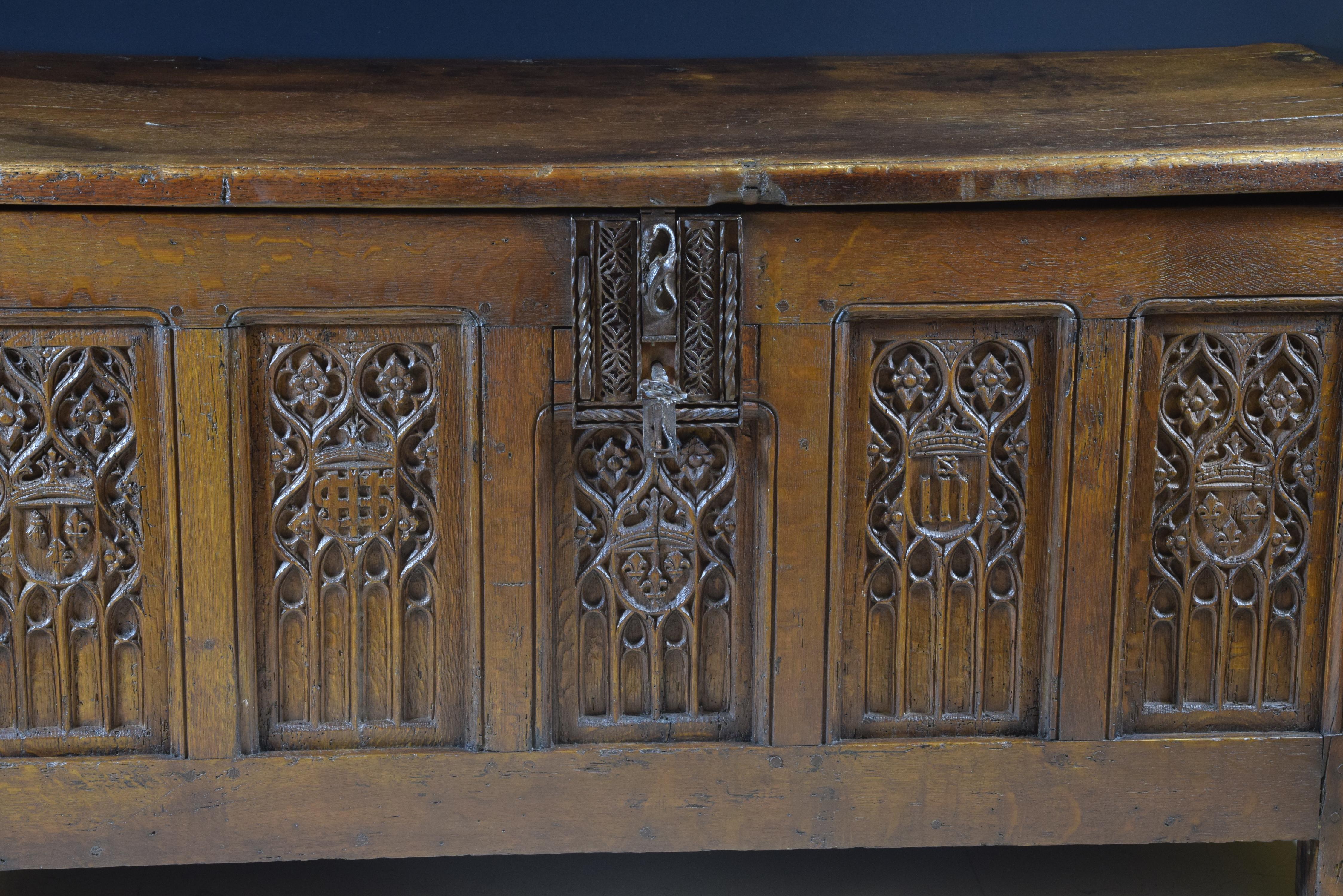 Wooden Gothic Chest, Oak, Iron, Possibly France, 15th Century 2