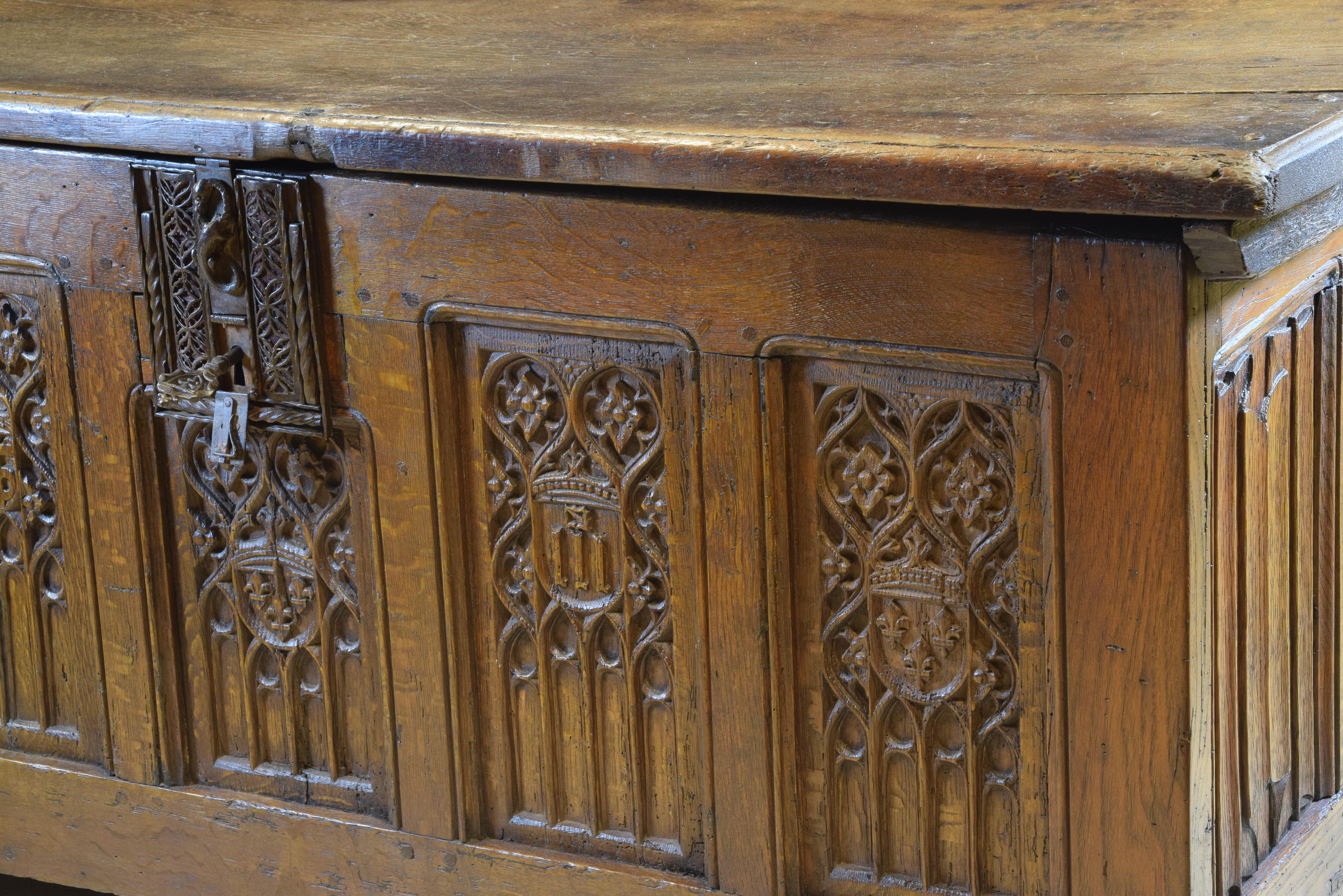 Wooden Gothic Chest, Oak, Iron, Possibly France, 15th Century 1