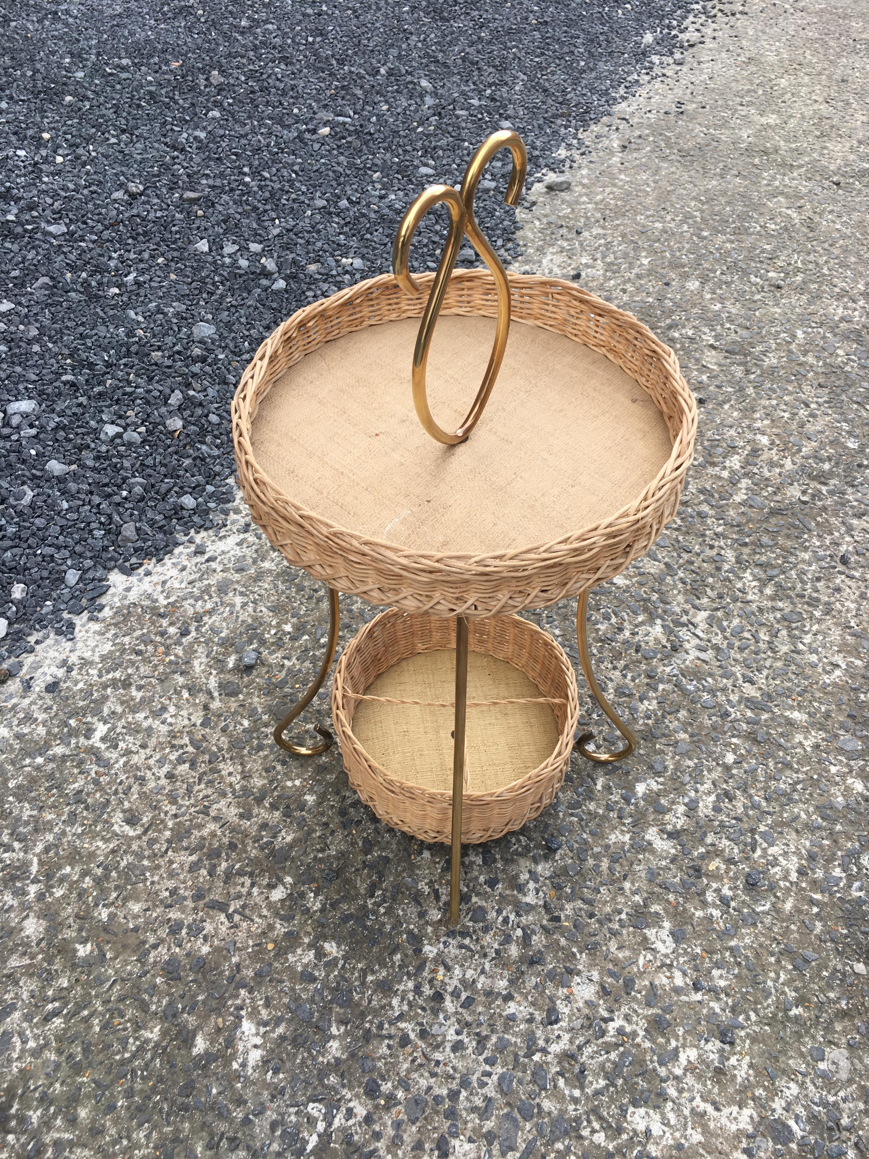 Wooden Gueridon, Rattan and Brass, circa 1960 In Good Condition For Sale In Saint-Ouen, FR