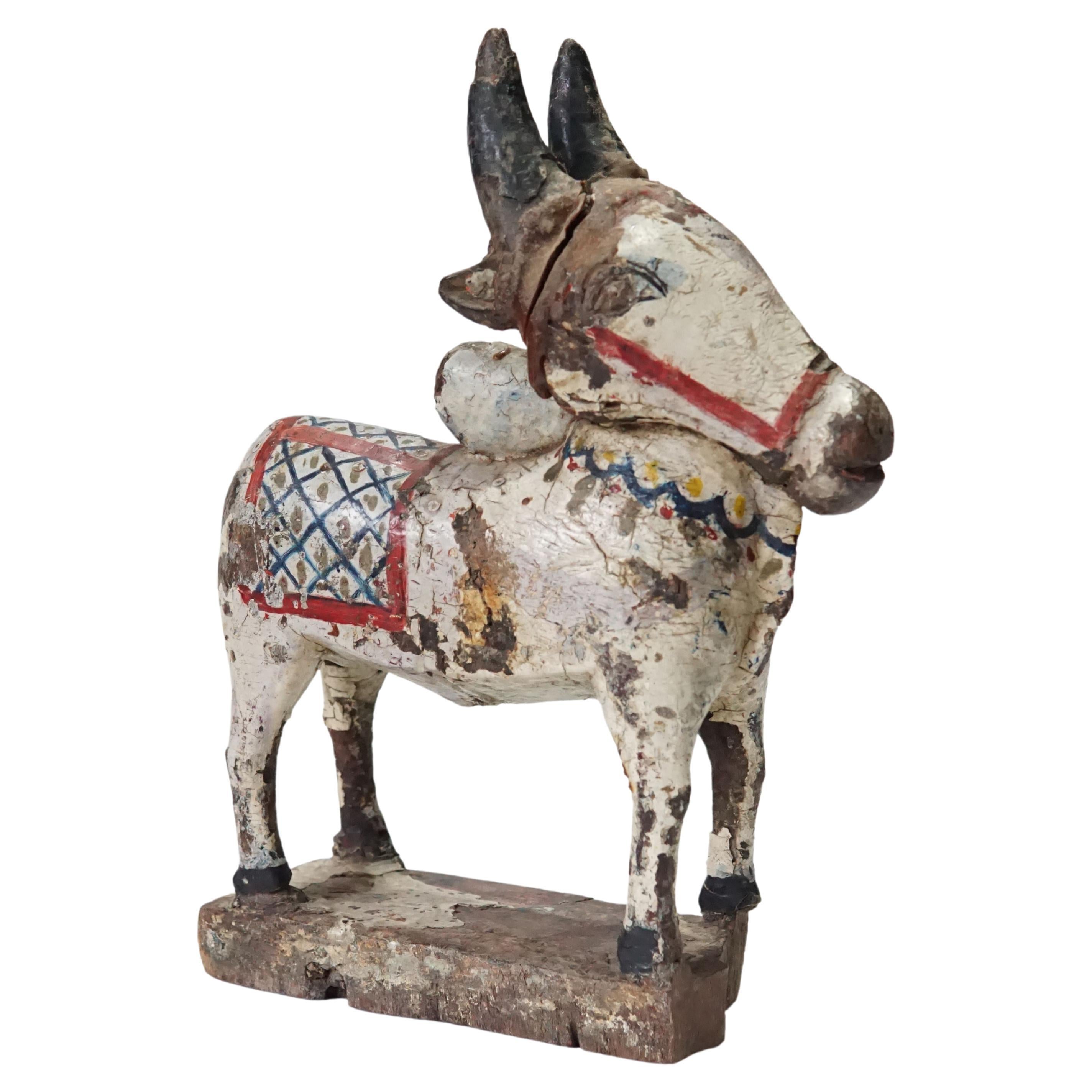 Wooden, Hand-Carved & Painted Nandi Cow, India C. 1900 For Sale
