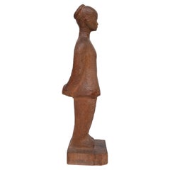 Wooden Hand Carved standing Girl 1940s Holland