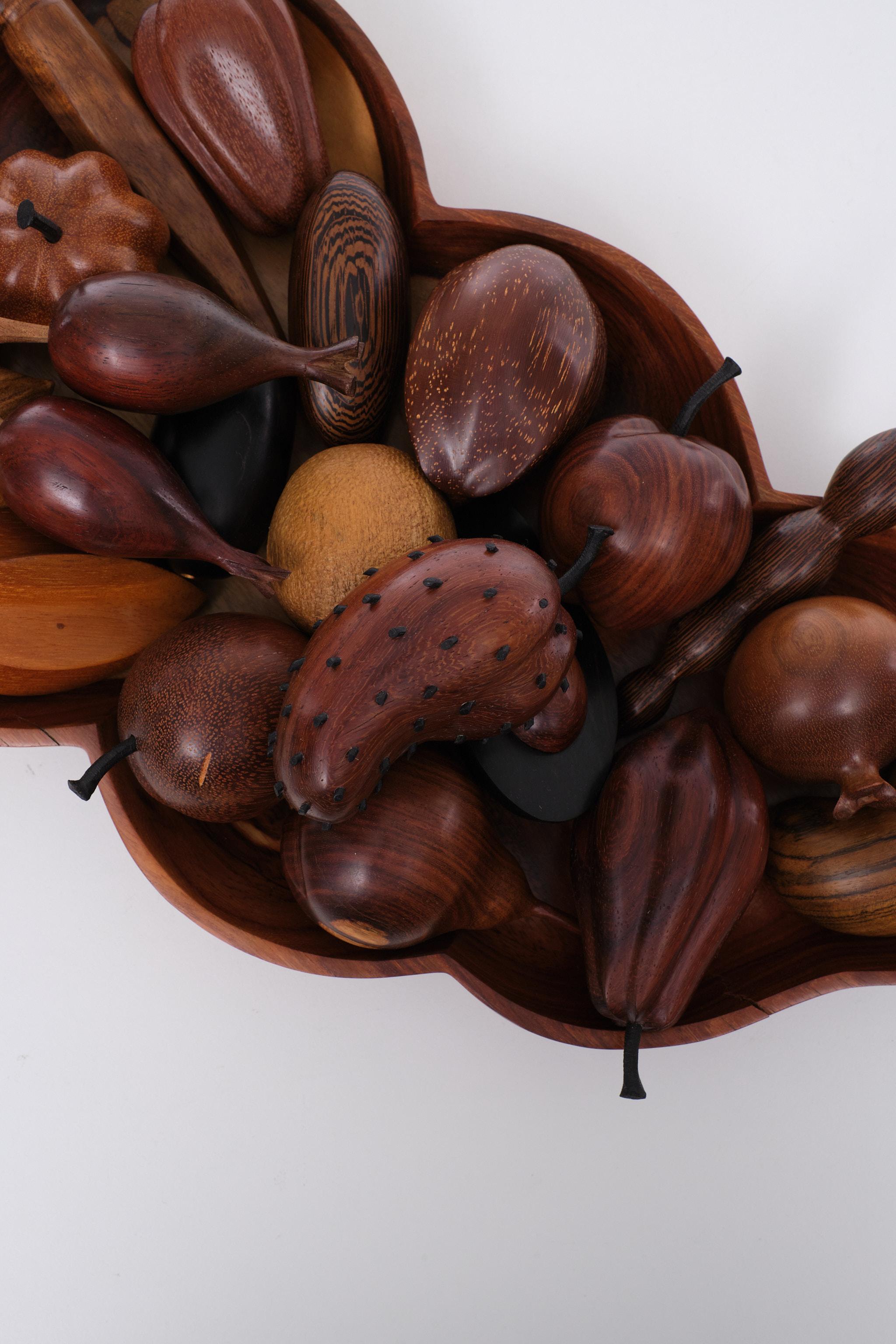 Folk Art Wooden Hand Carved Tropical Fruit Basket 20 Pieces For Sale