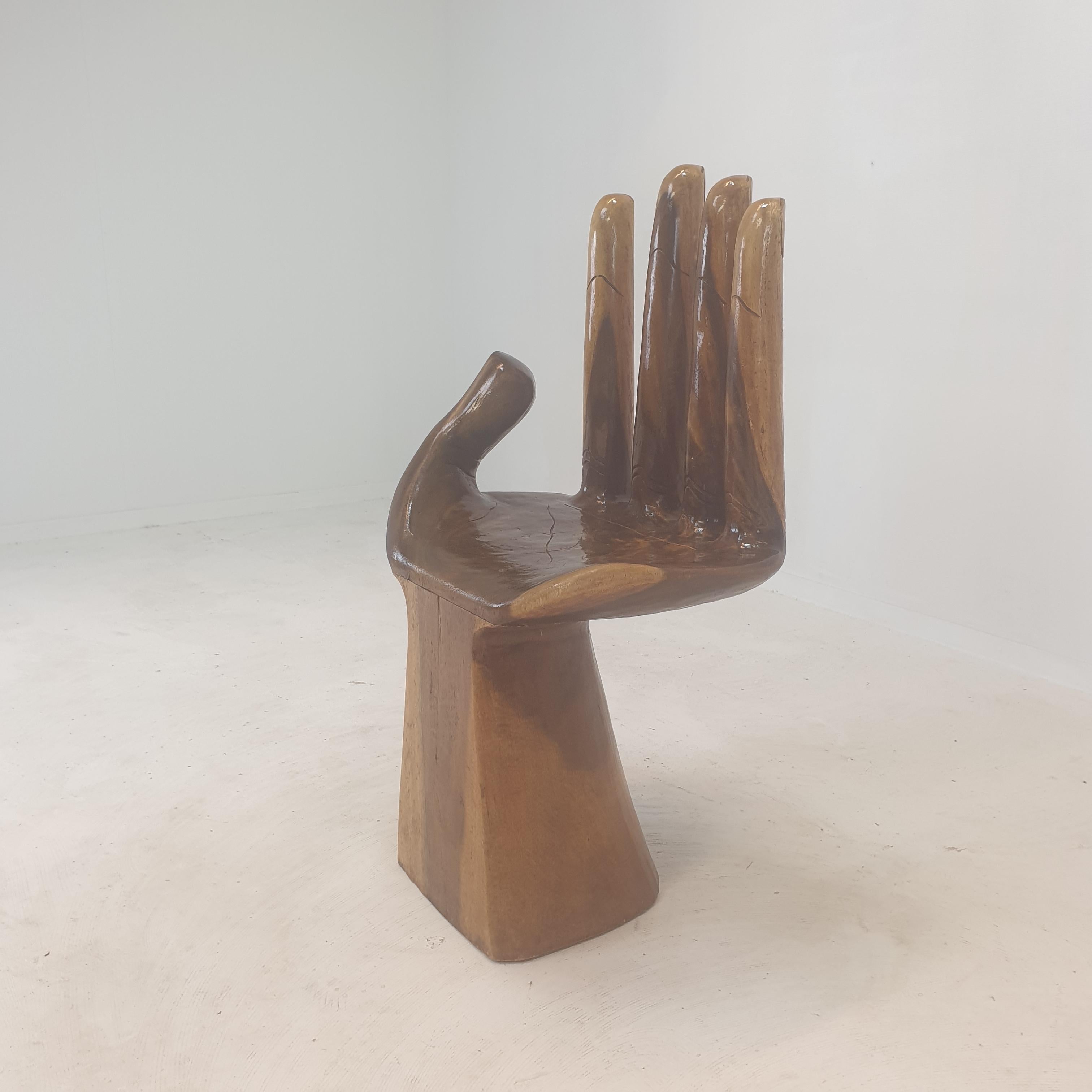 Hand-Crafted Wooden Hand Chair in the Style of Pedro Friedeberg, 1970's