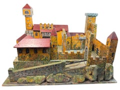 Giocattolo in legno di arte popolare da trincea Castello cavaliere medievale, tedesco, anni '10 del XX secolo