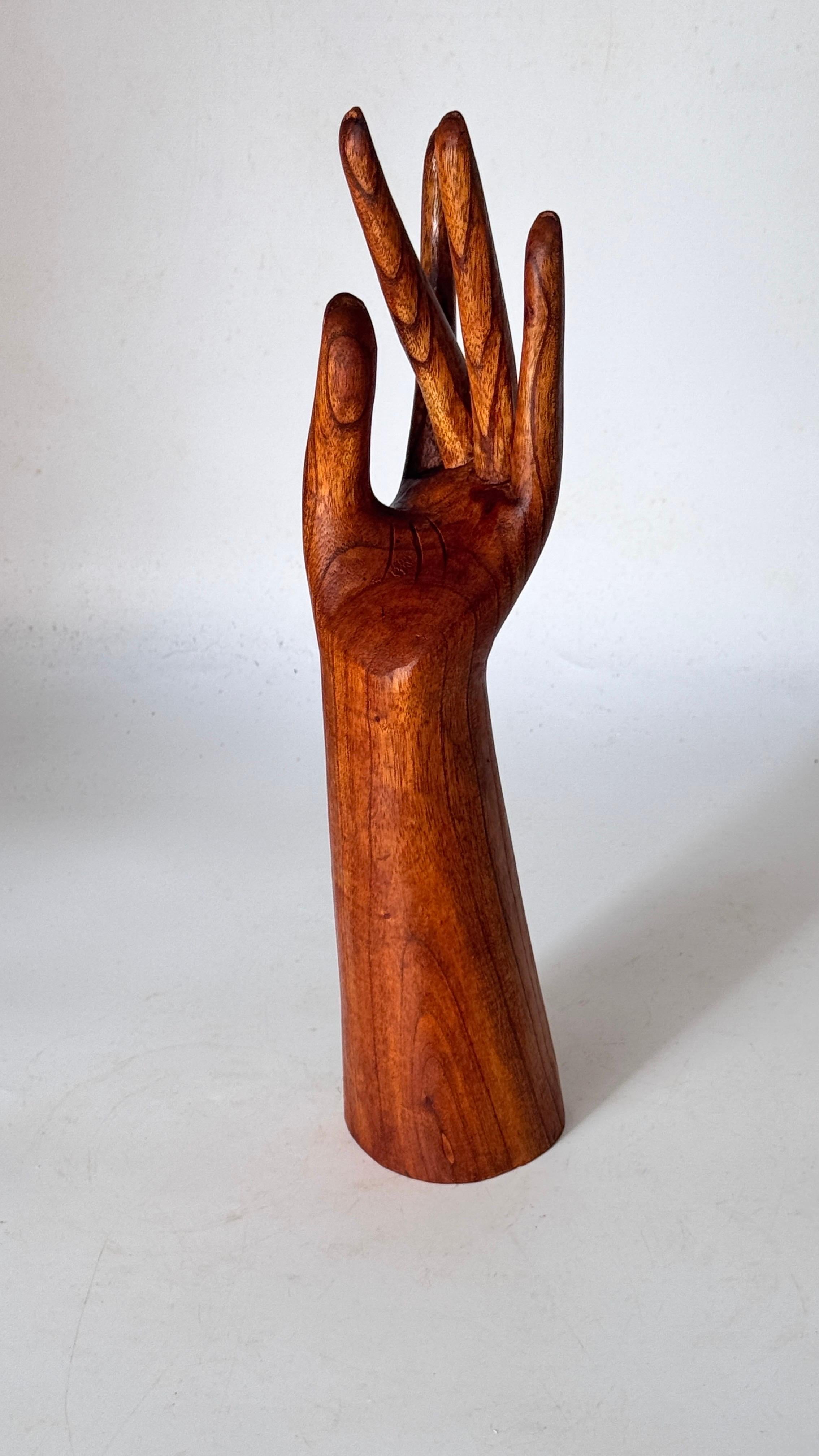 Wooden Hand Jewelry Display Sculpture, Finely Carved with Natural Varnish – Deco For Sale 6