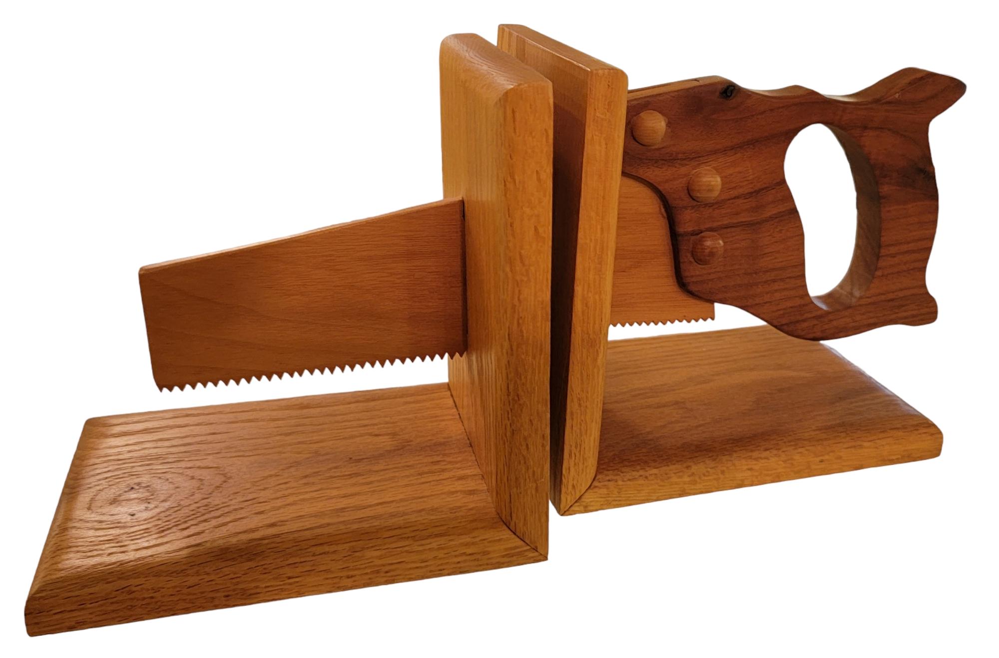 Mid-Century Modern Wooden Hand Made Hand Saw Bookends