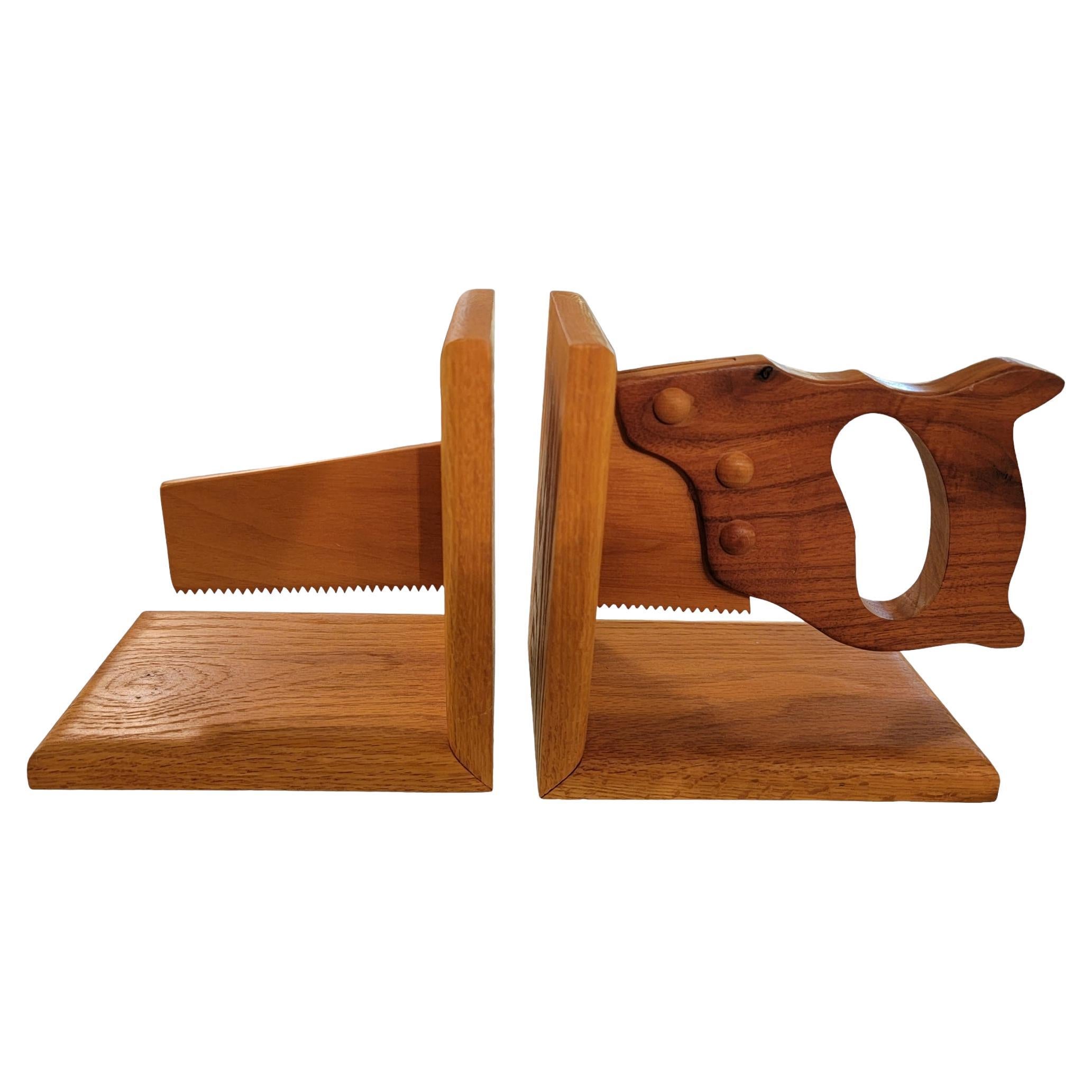 Wooden Hand Made Hand Saw Bookends