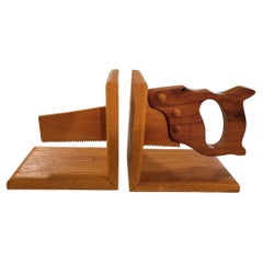 Wooden Hand Made Hand Saw Bookends